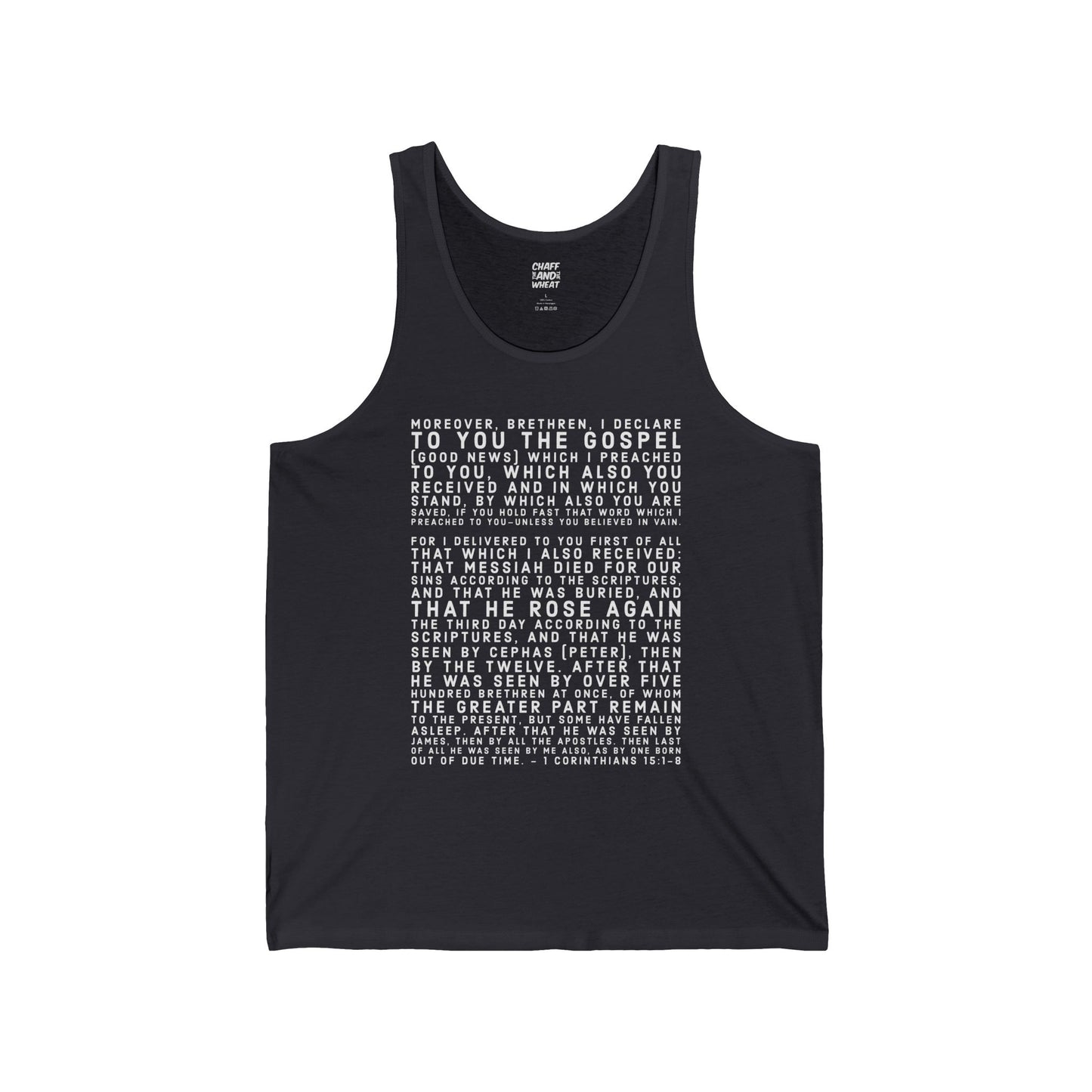 'I declare to you the gospel' - Front Text, Light Lettered Edition - (10 Color Options) - Adult Unisex Jersey Tank