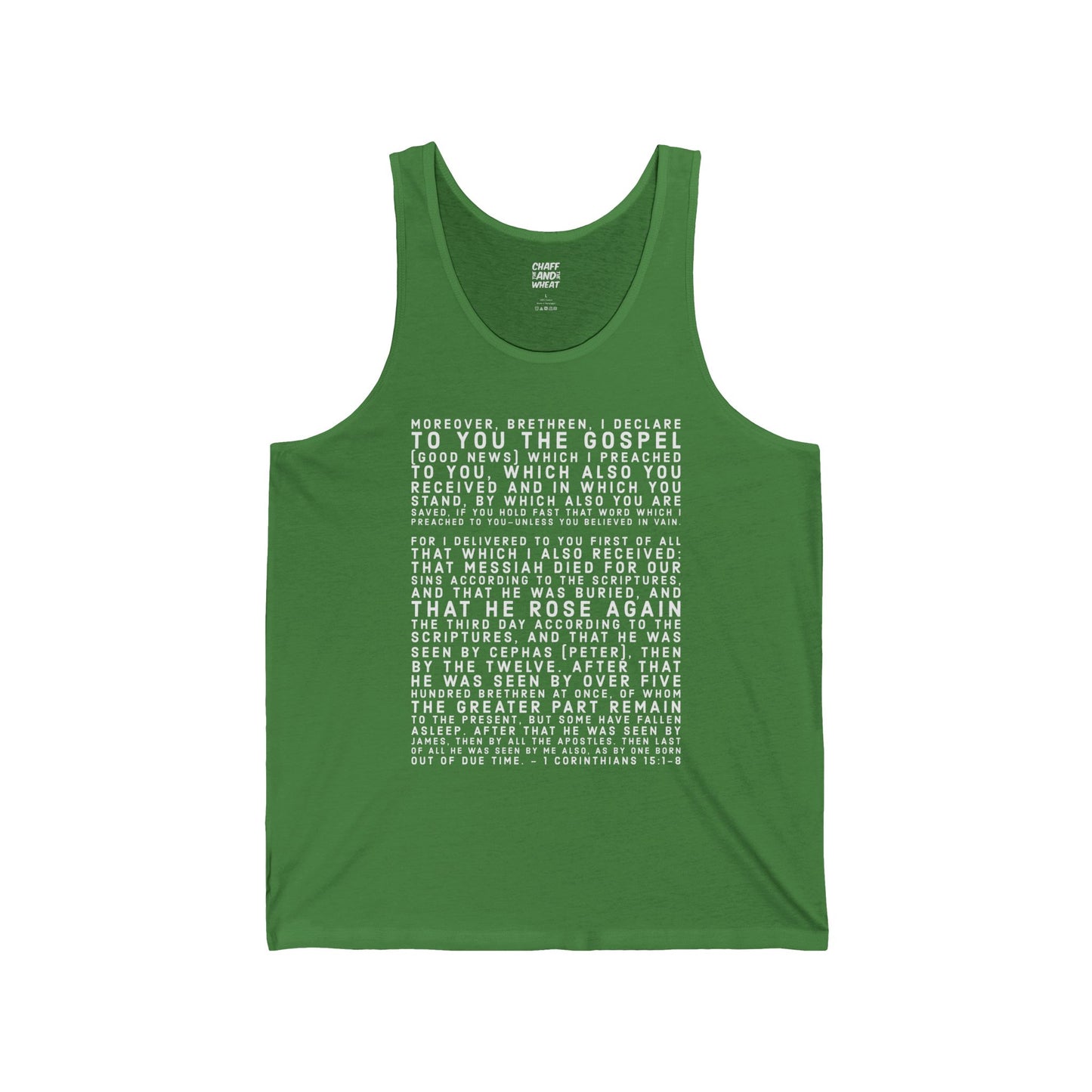 'I declare to you the gospel' - Front Text, Light Lettered Edition - (10 Color Options) - Adult Unisex Jersey Tank