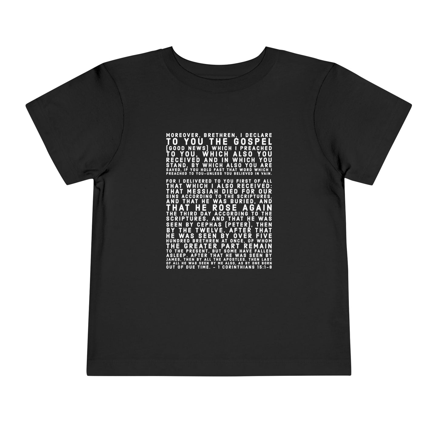 'I declare to you the gospel' - Front Text, Light-Lettered Edition - (9 Color Options) - Toddler Short Sleeve Tee