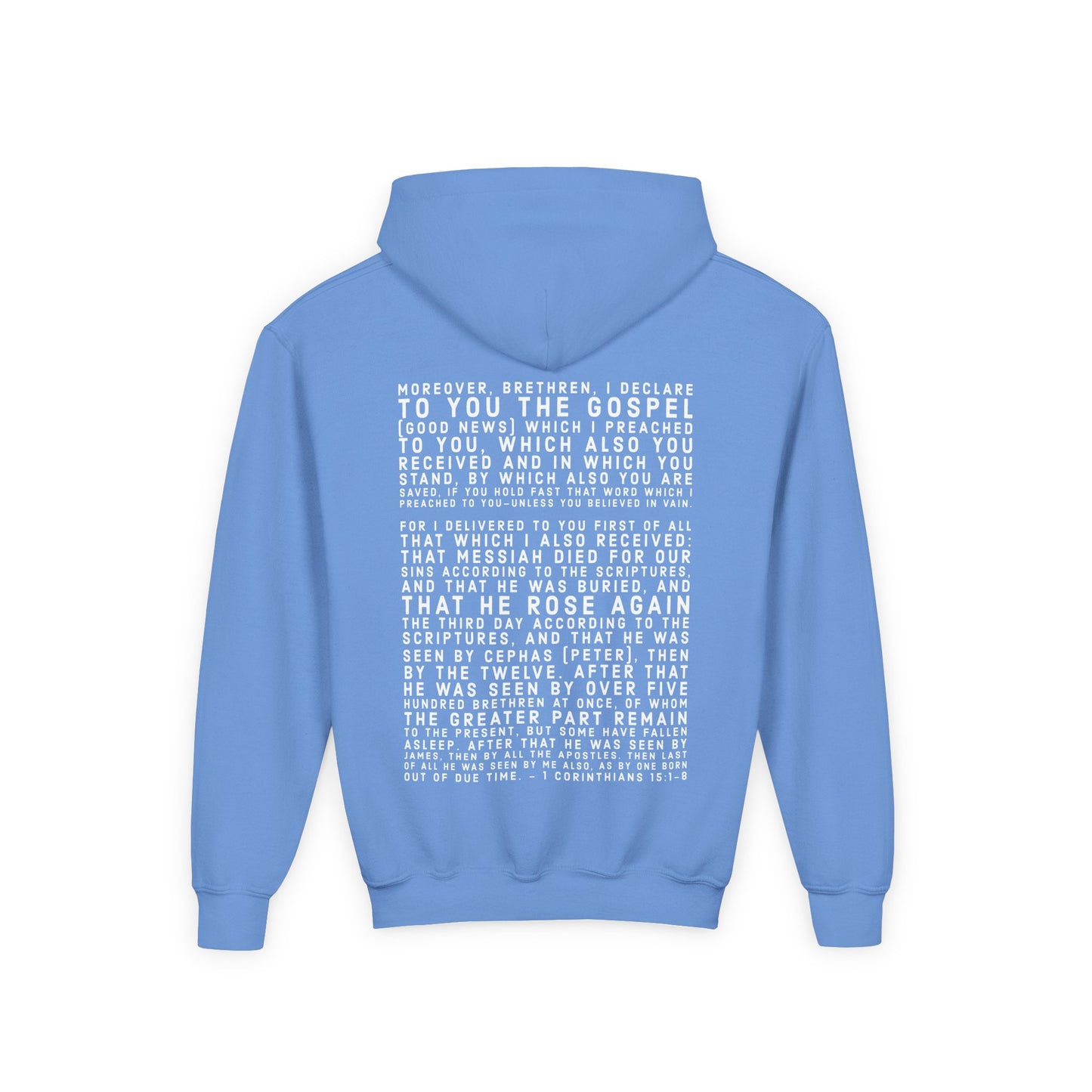 'I declare to you the gospel' - Light Lettered Edition - (14 Color Options) - Youth Heavy Blend Hoodie