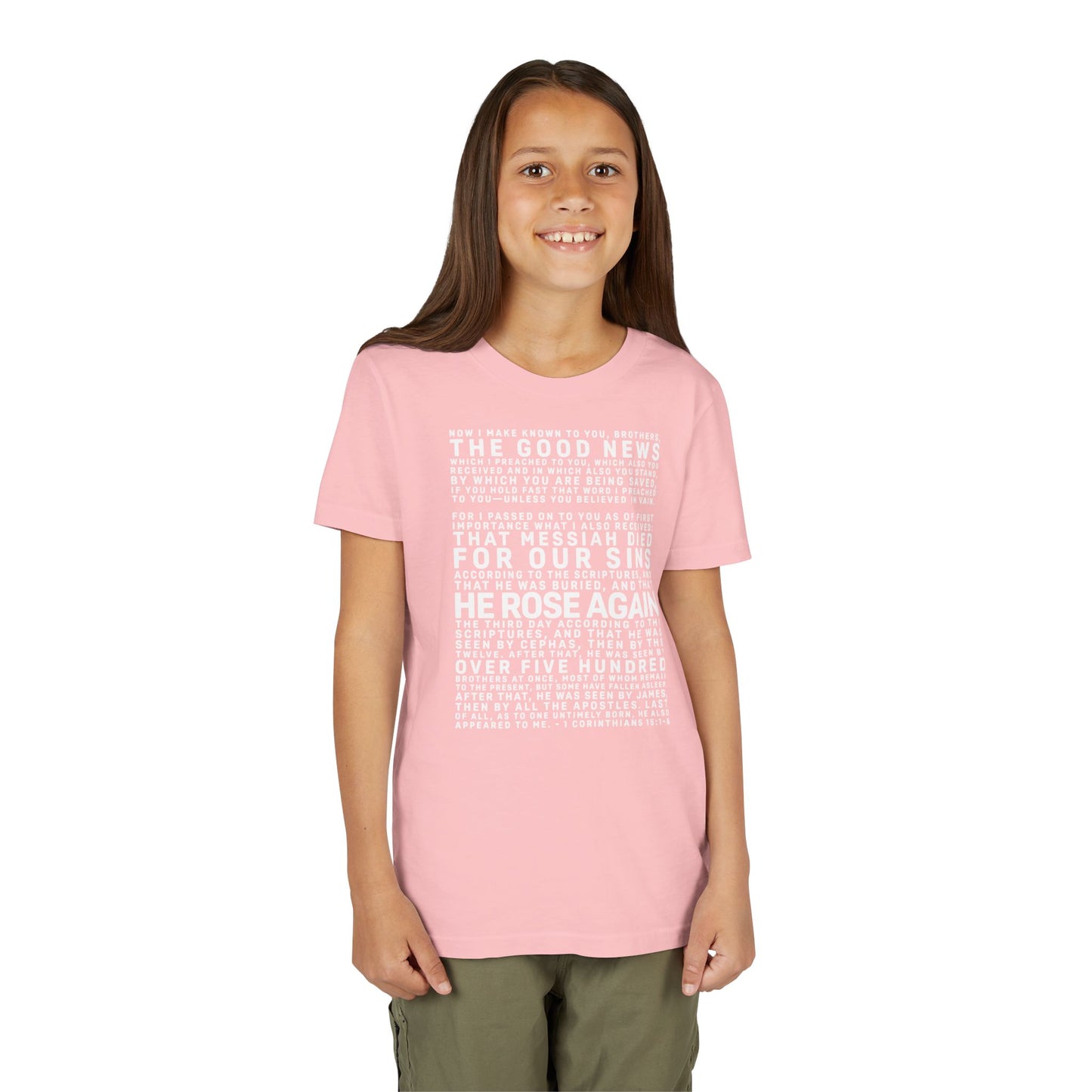 The Gospel - Youth Short Sleeve Tee - Back Text, Light-Lettered Edition - (22 Colors)