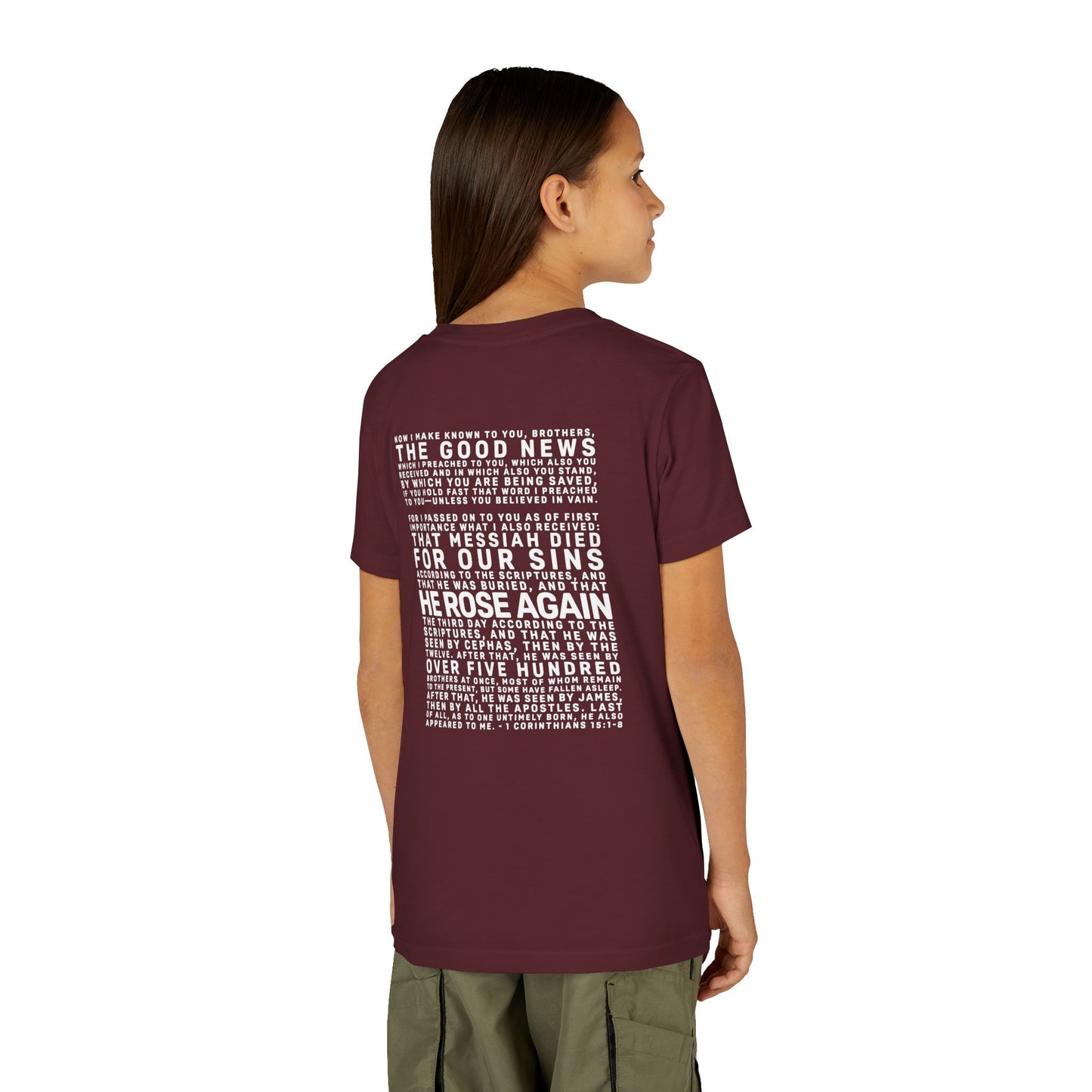 The Gospel - Youth Short Sleeve Tee - Back Text, Light-Lettered Edition - (22 Colors)
