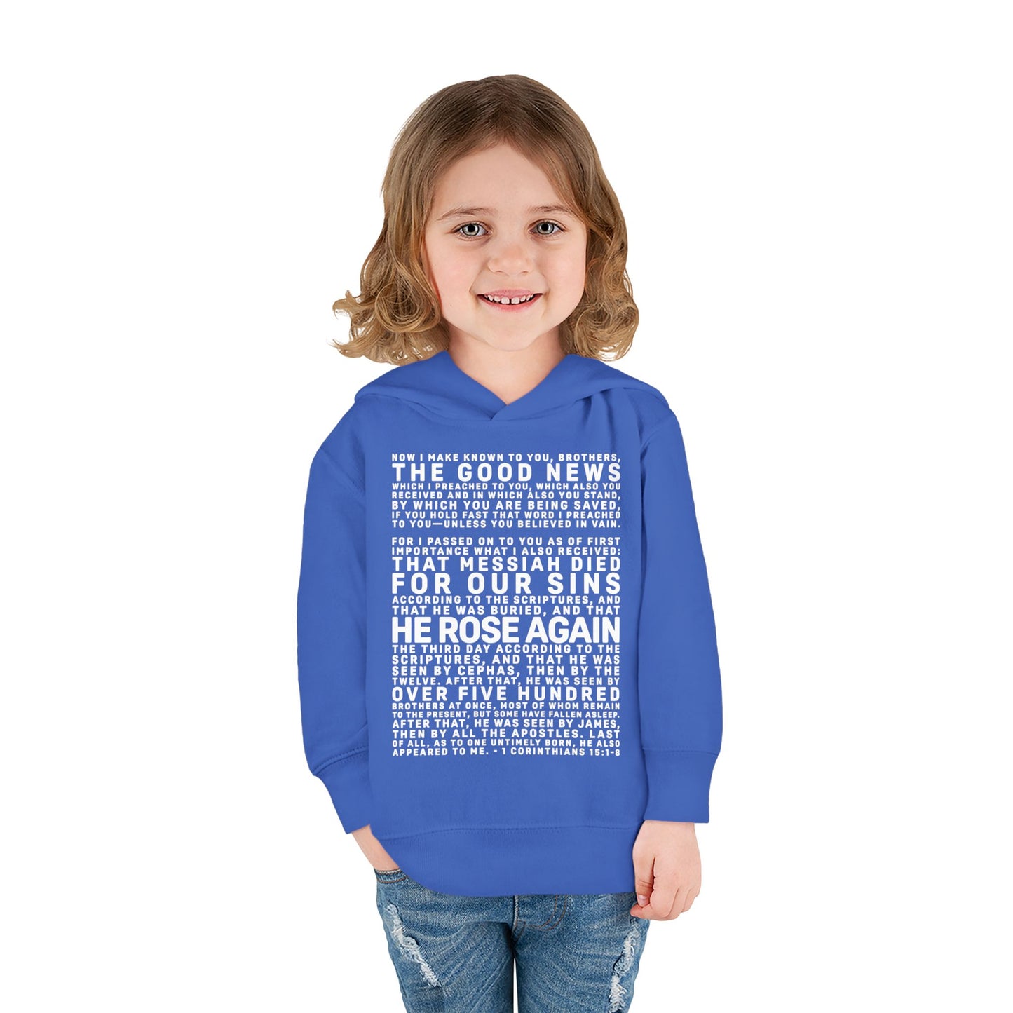 The Gospel - Toddler Pullover Hoodie - Front Text, Light Lettered Edition - (15 Colors)