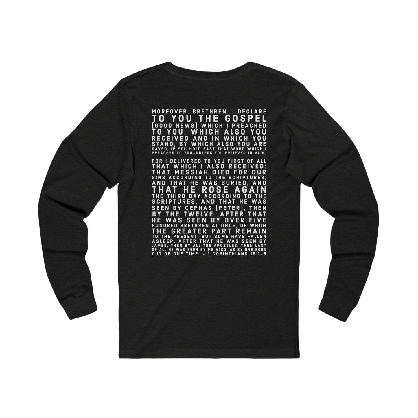 'I declare to you the gospel' - Back Text, Light Lettered Edition - (11 Color Options) - Adult Unisex Jersey Long Sleeve Tee