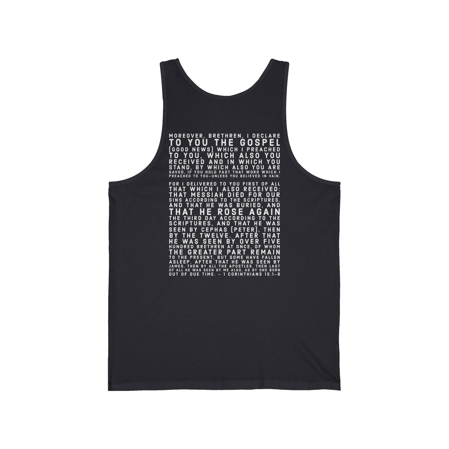 'I declare to you the gospel' - Back Text, Light Lettered Edition - (10 Color Options) - Adult Unisex Jersey Tank