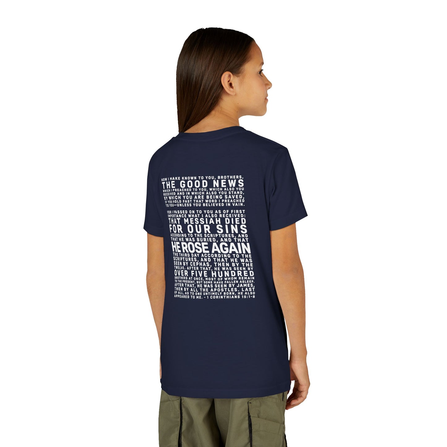 The Gospel - Youth Short Sleeve Tee - Back Text, Light-Lettered Edition - (22 Colors)