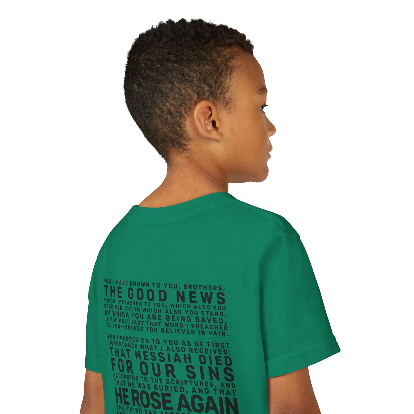 The Gospel - Youth Short Sleeve Tee - Back Text, Dark-Lettered Edition - (17 Colors)
