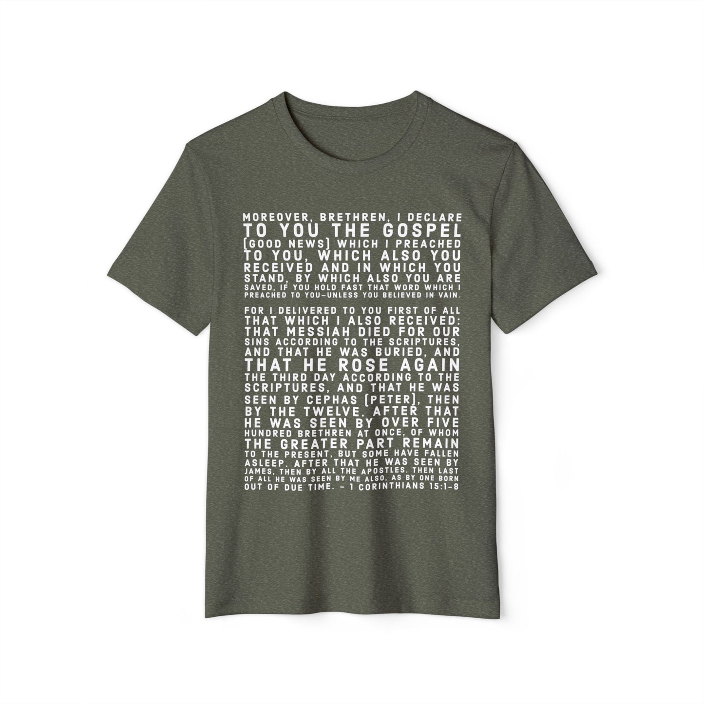 'I declare to you the gospel' - Front Text, Light-Lettered Edition - (5 Color Options) - Adult Unisex Recycled Organic T-Shirt