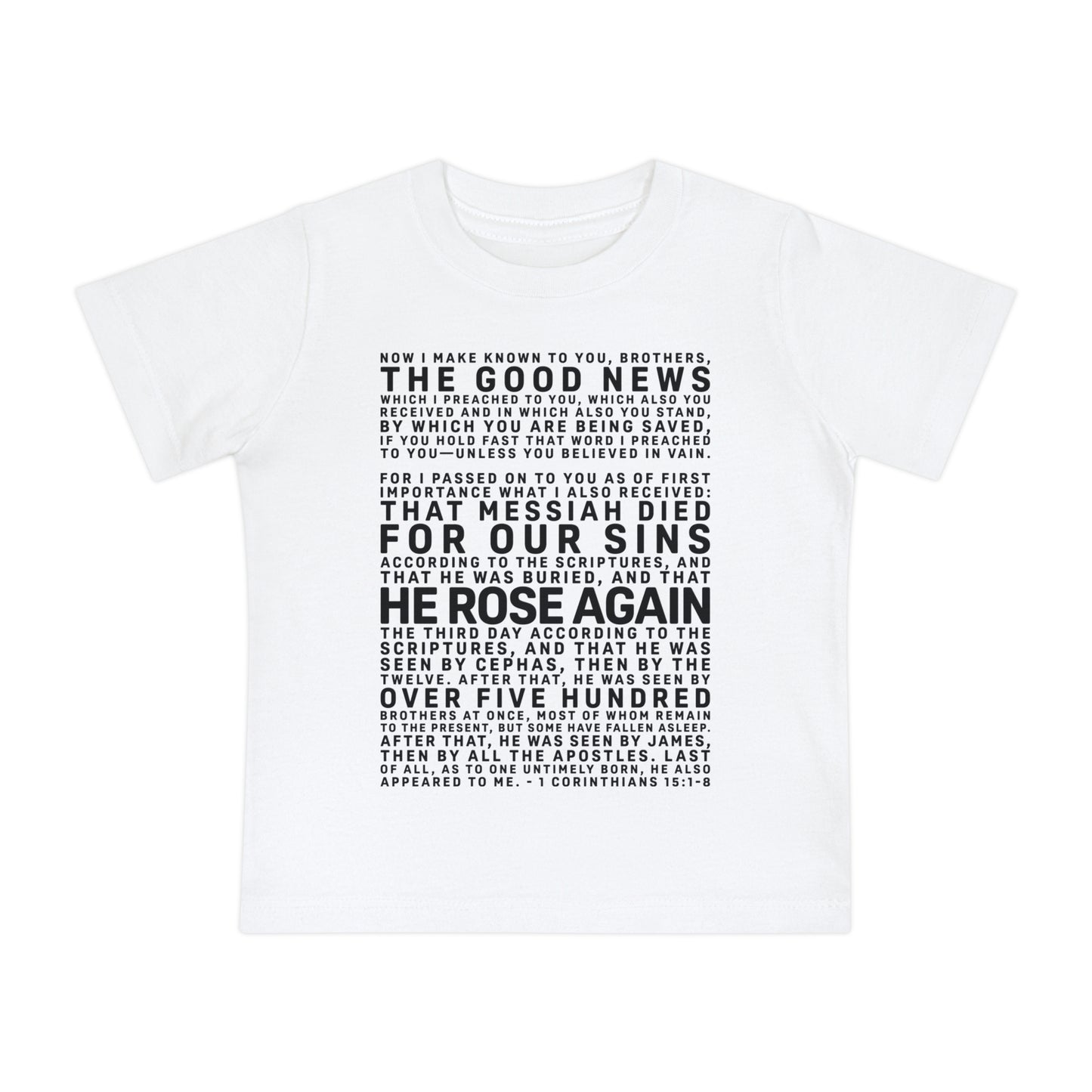 The Gospel - Infant (3M-24M) Short Sleeve Tee - Front Text, Dark-Lettered Edition - (6 Colors)