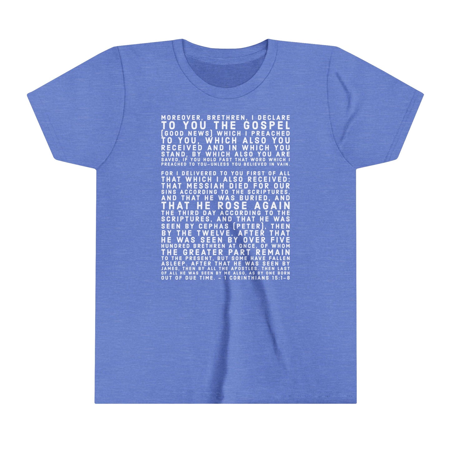 'I declare to you the gospel' - Front Text, Light-Lettered Edition - (22 Color Options) - Youth Short Sleeve Tee