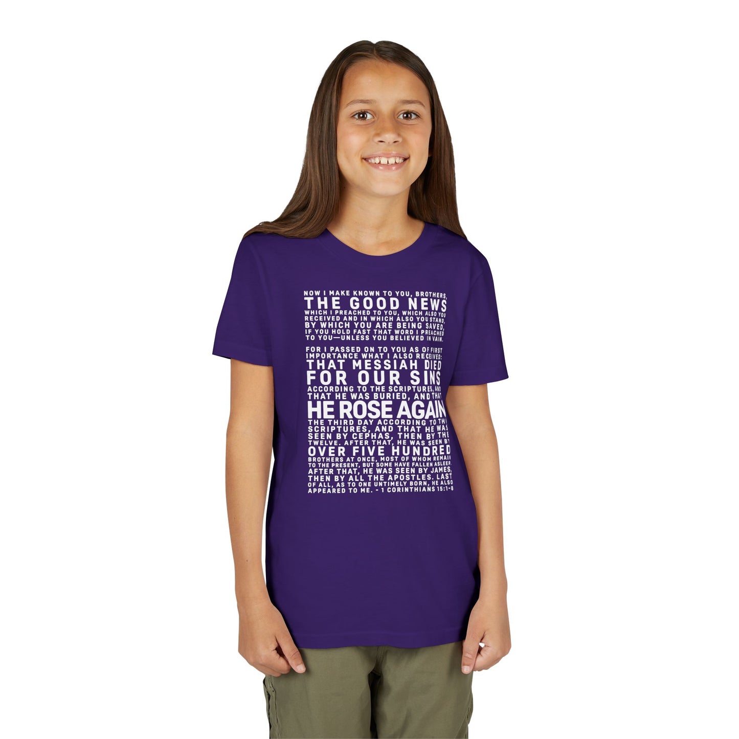The Gospel - Youth Short Sleeve Tee - Back Text, Light-Lettered Edition - (22 Colors)