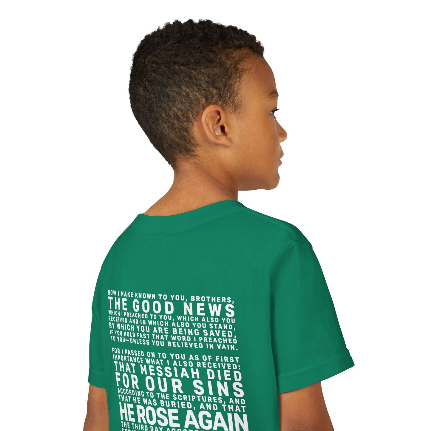 The Gospel - Youth Short Sleeve Tee - Back Text, Light-Lettered Edition - (22 Colors)