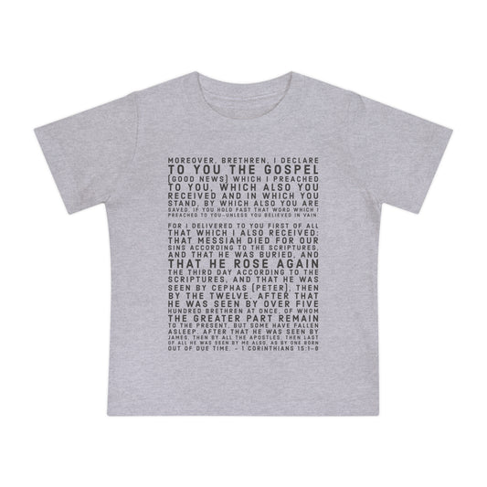 'I declare to you the gospel' - Dark-Lettered Edition - (4 Color Options) - Baby Short Sleeve T-Shirt