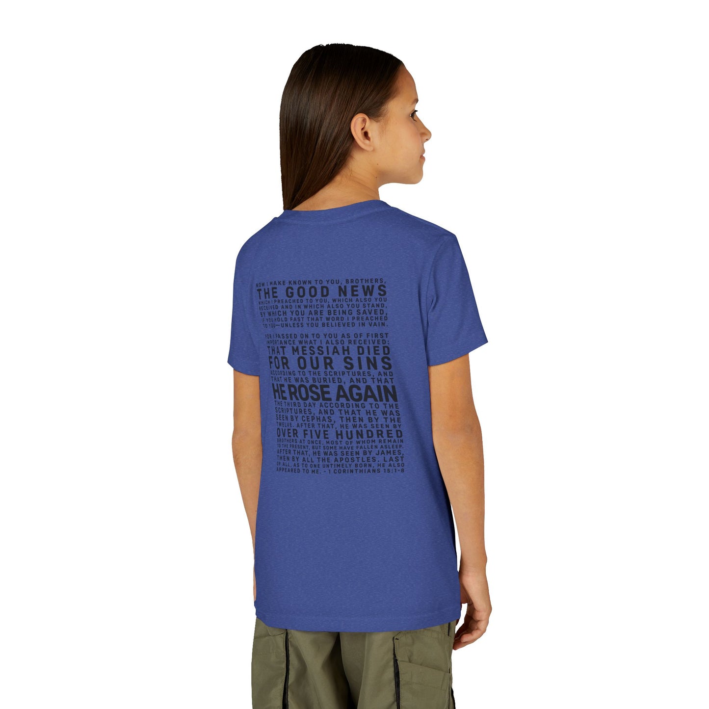 The Gospel - Youth Short Sleeve Tee - Back Text, Dark-Lettered Edition - (17 Colors)