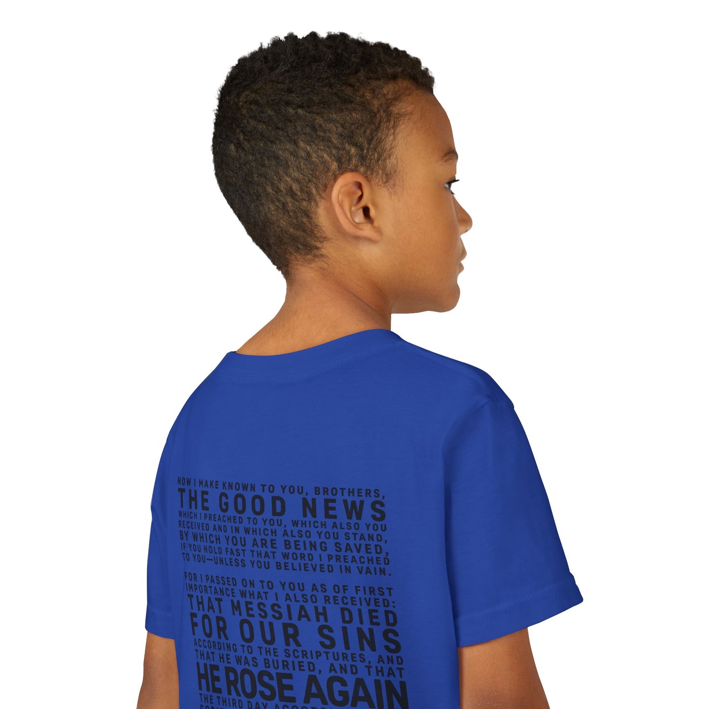The Gospel - Youth Short Sleeve Tee - Back Text, Dark-Lettered Edition - (17 Colors)
