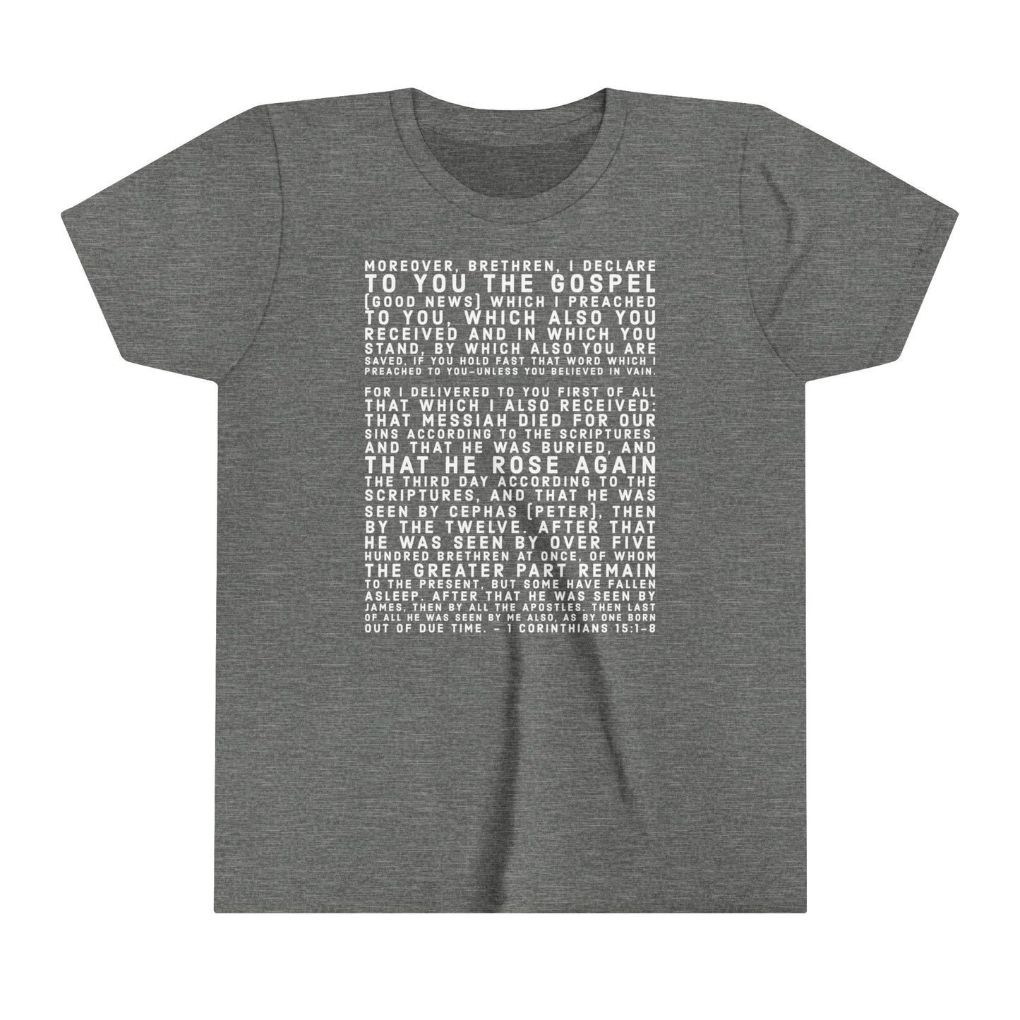 'I declare to you the gospel' - Front Text, Light-Lettered Edition - (22 Color Options) - Youth Short Sleeve Tee