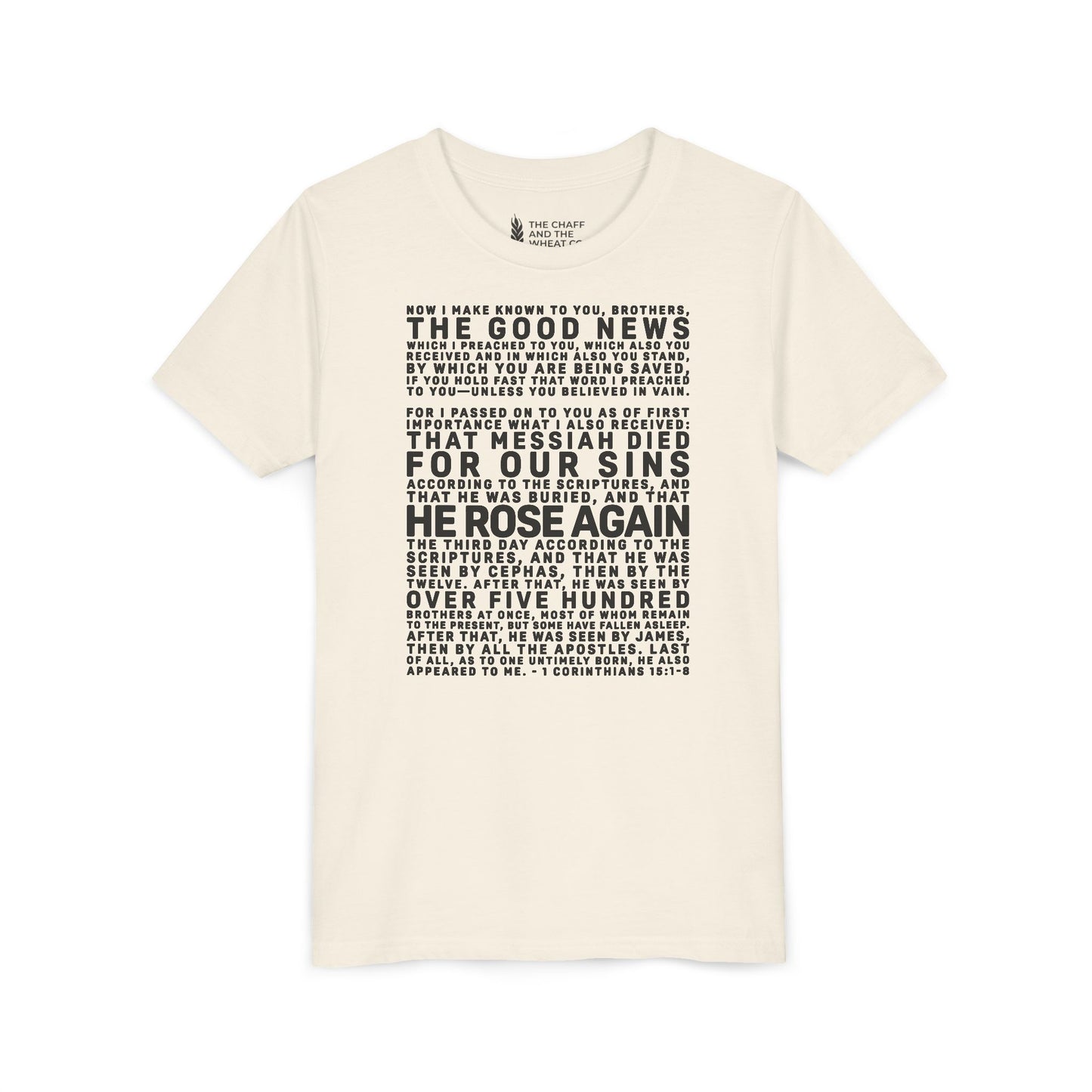 The Gospel - Youth Short Sleeve Tee - Front Text, Dark-Lettered Edition - (17 Colors)