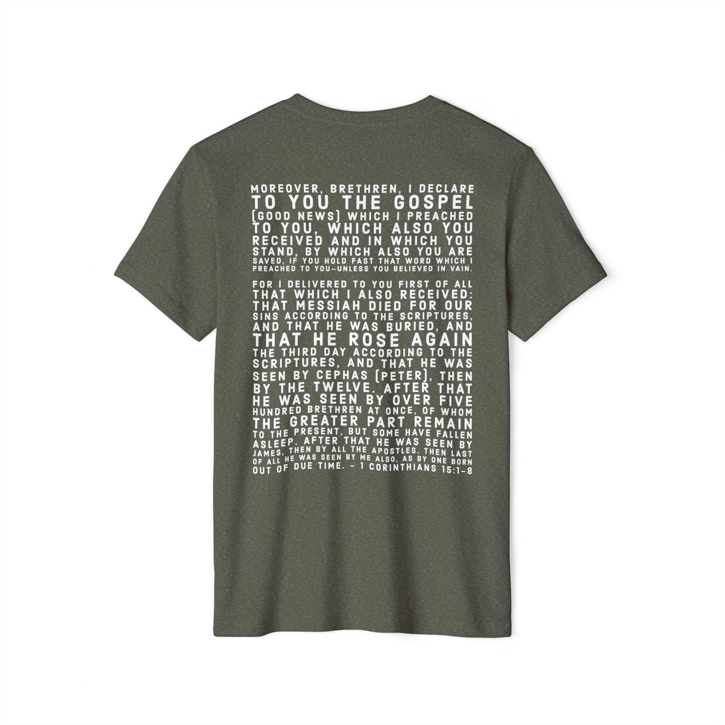 'I declare to you the gospel' - Back Text, Light-Lettered Edition - (5 Color Options) - Adult Unisex Recycled Organic T-Shirt