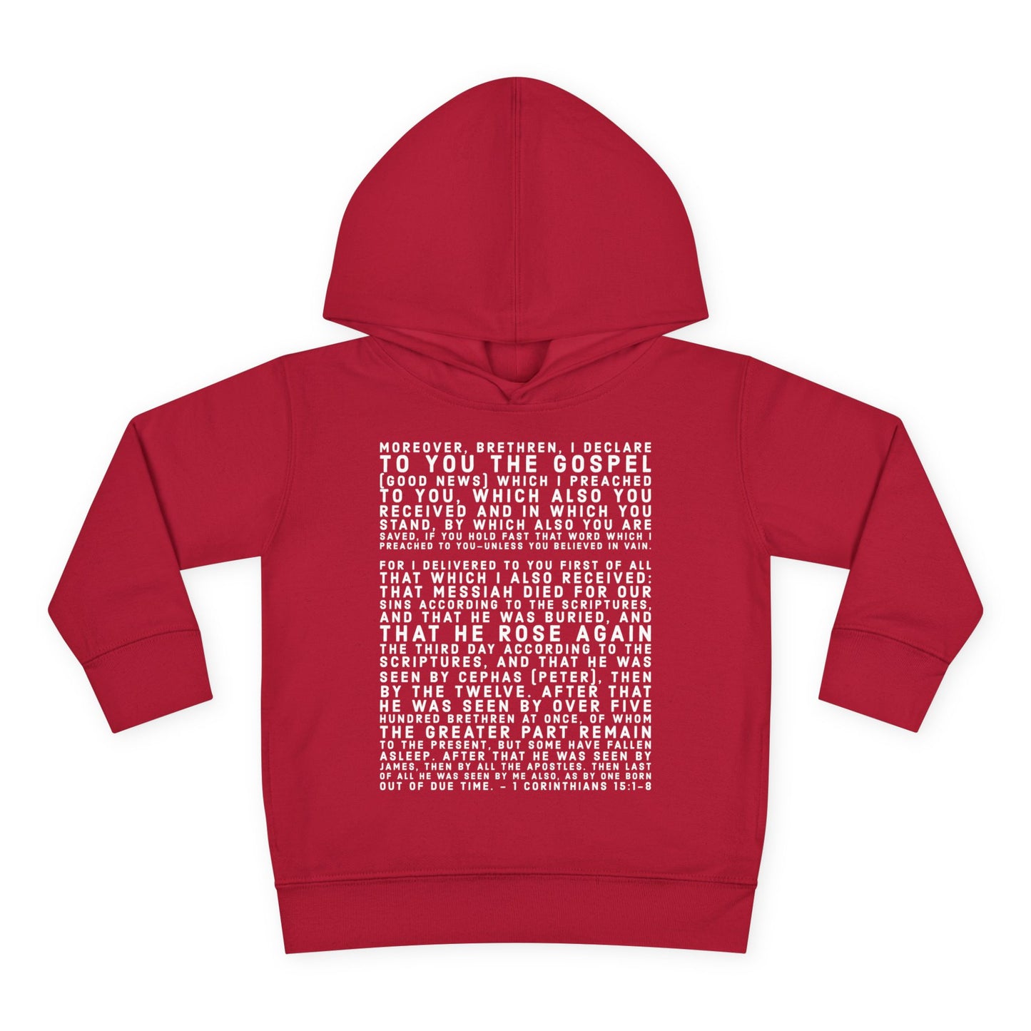 'I declare to you the gospel' - Front Text, Light Lettered Edition - (15 Color Options) - Toddler Pullover Fleece Hoodie