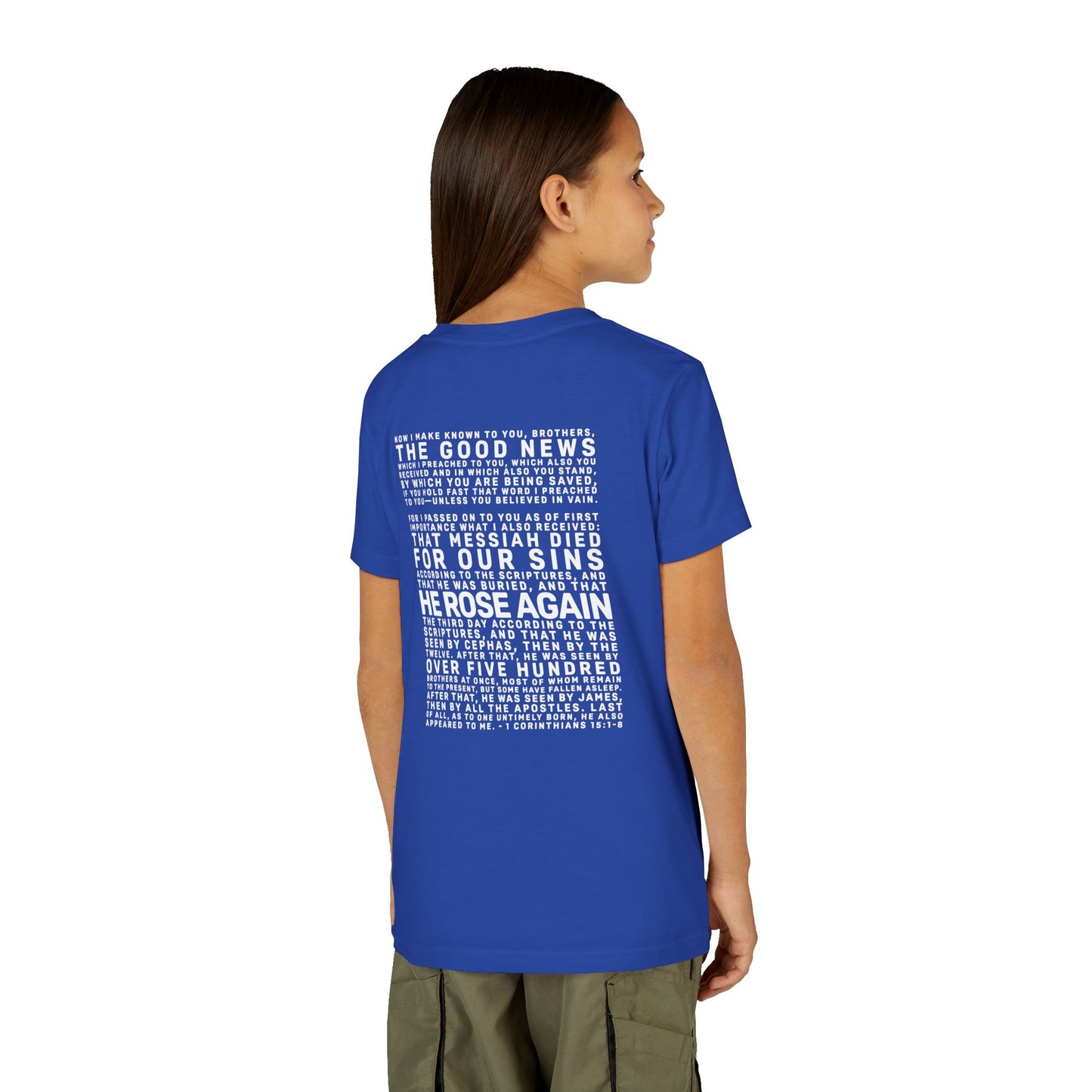 The Gospel - Youth Short Sleeve Tee - Back Text, Light-Lettered Edition - (22 Colors)