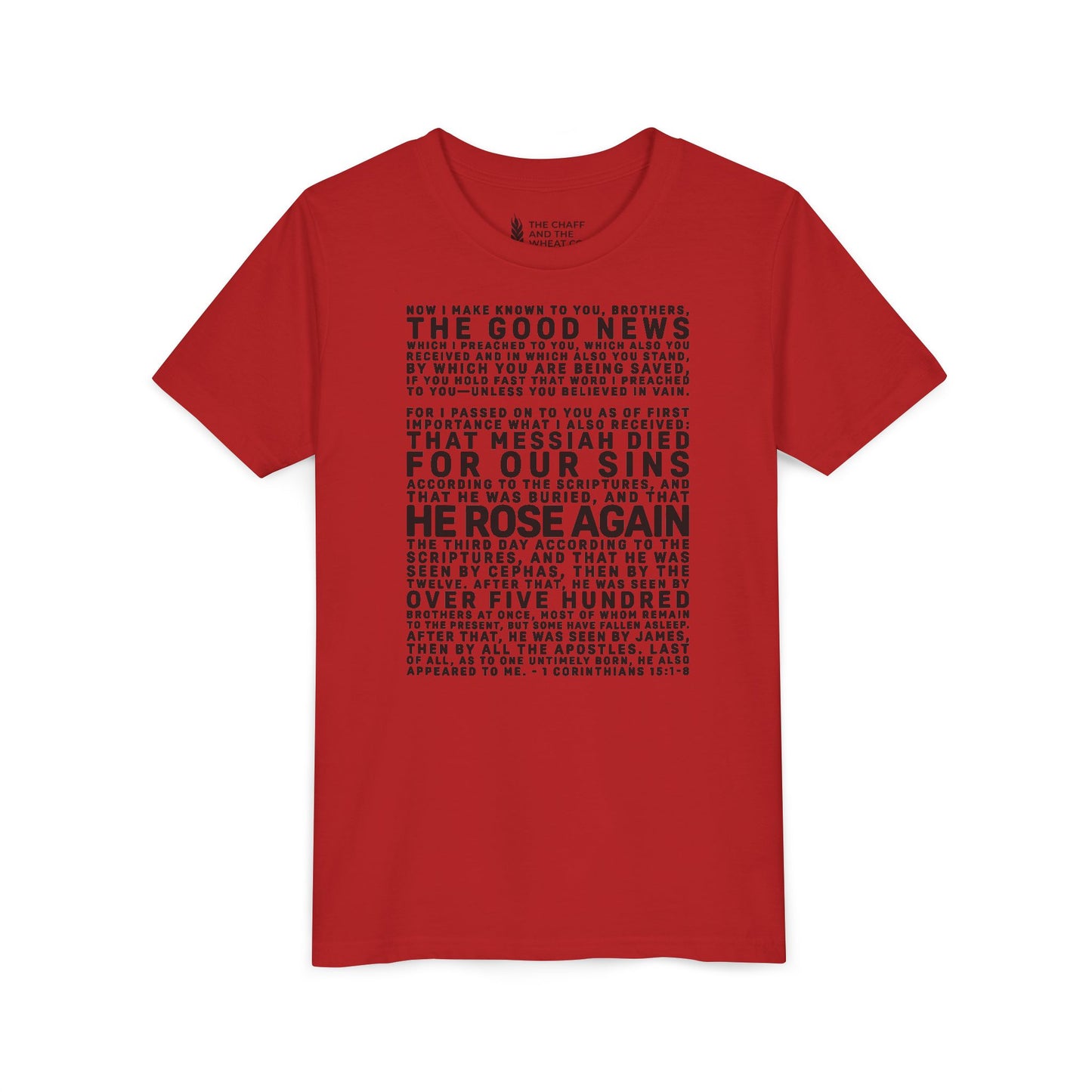 The Gospel - Youth Short Sleeve Tee - Front Text, Dark-Lettered Edition - (17 Colors)