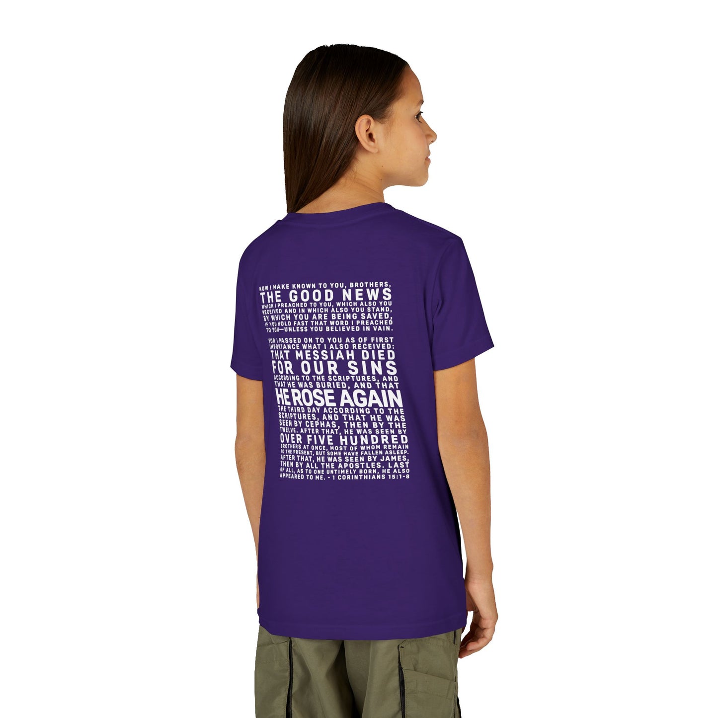 The Gospel - Youth Short Sleeve Tee - Back Text, Light-Lettered Edition - (22 Colors)
