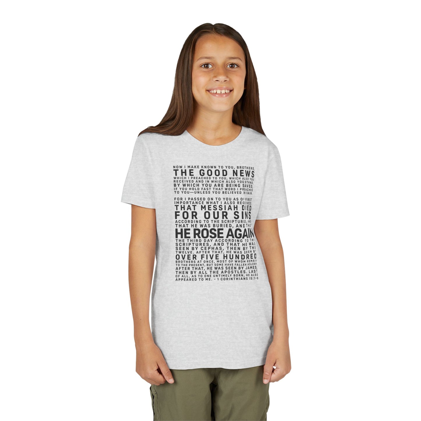 The Gospel - Youth Short Sleeve Tee - Front Text, Dark-Lettered Edition - (17 Colors)