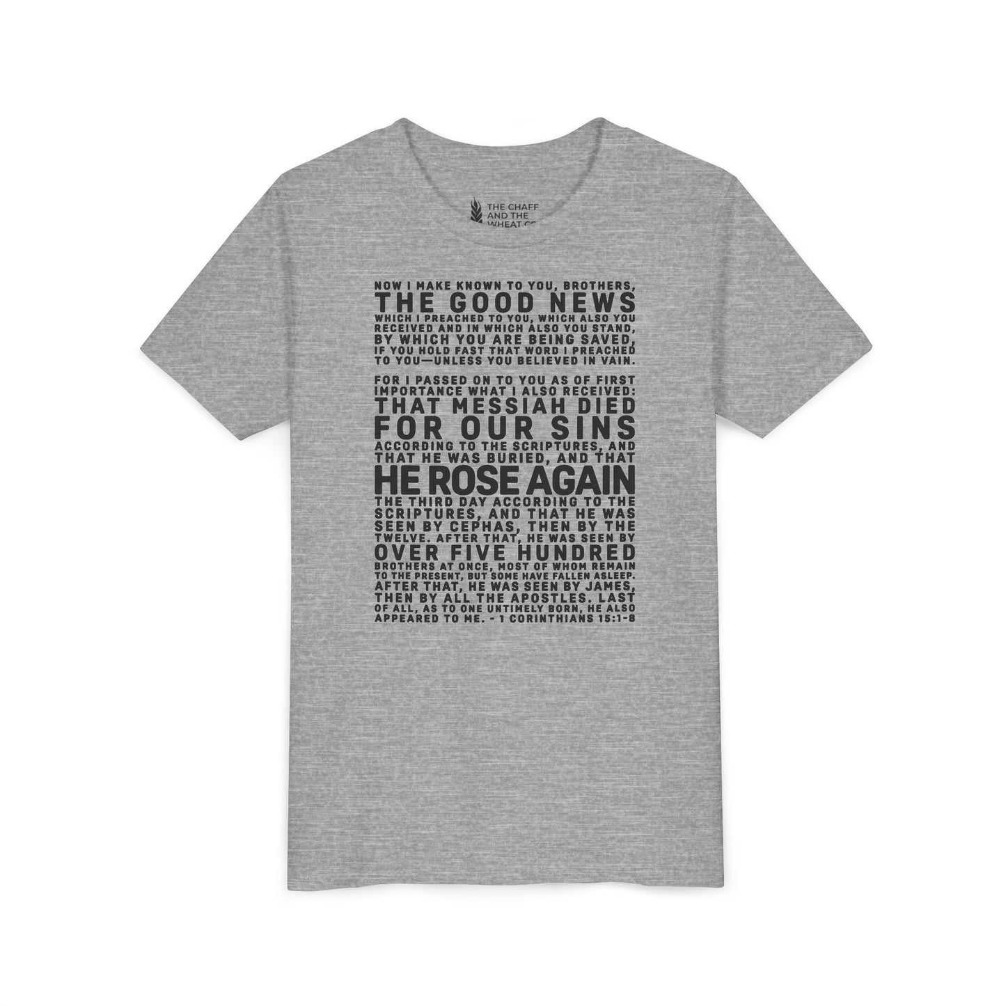 The Gospel - Youth Short Sleeve Tee - Front Text, Dark-Lettered Edition - (17 Colors)