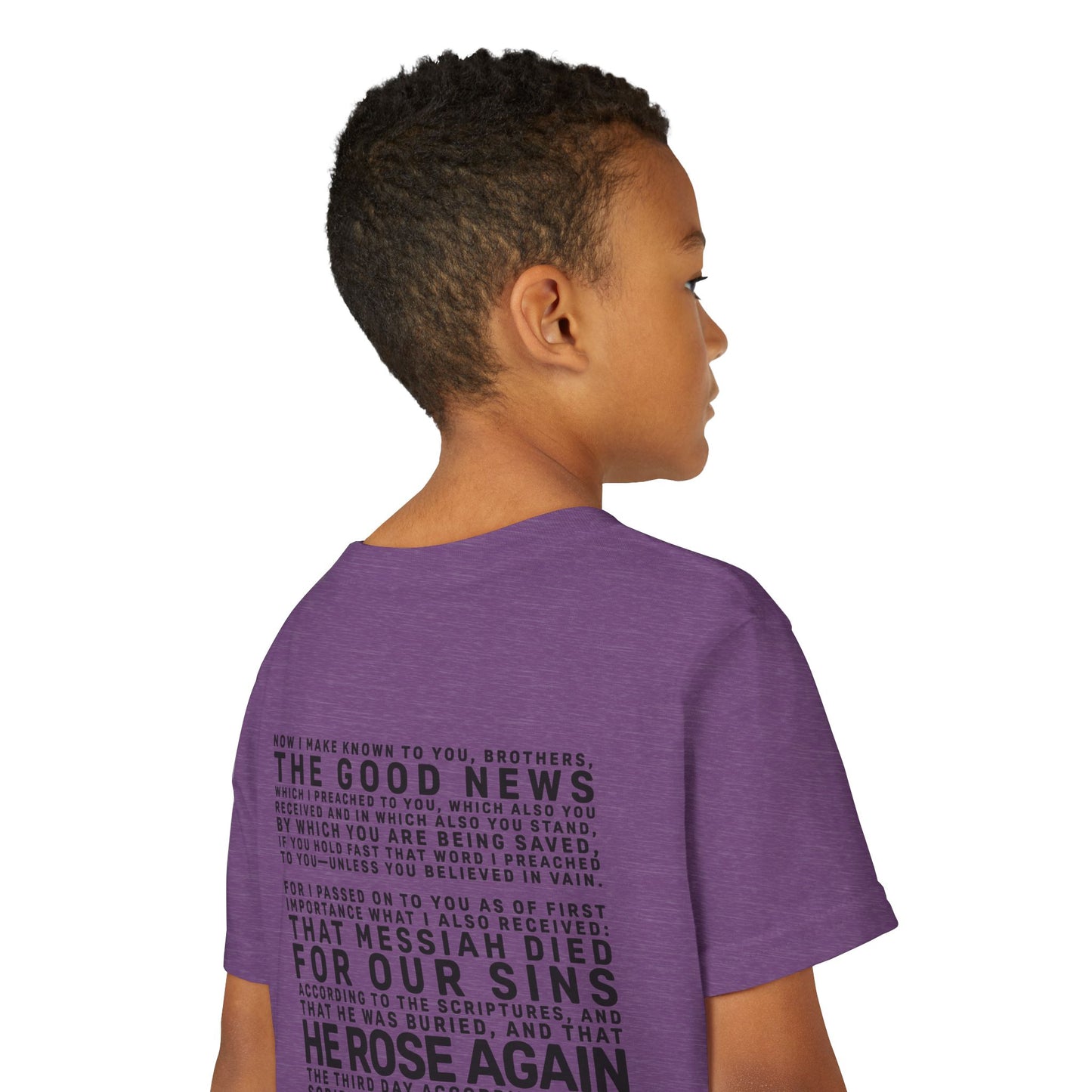 The Gospel - Youth Short Sleeve Tee - Back Text, Dark-Lettered Edition - (17 Colors)