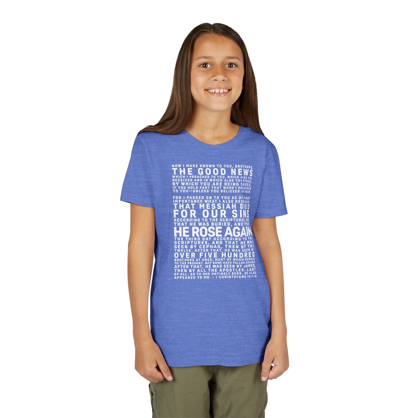 The Gospel - Youth Short Sleeve Tee - Back Text, Light-Lettered Edition - (22 Colors)