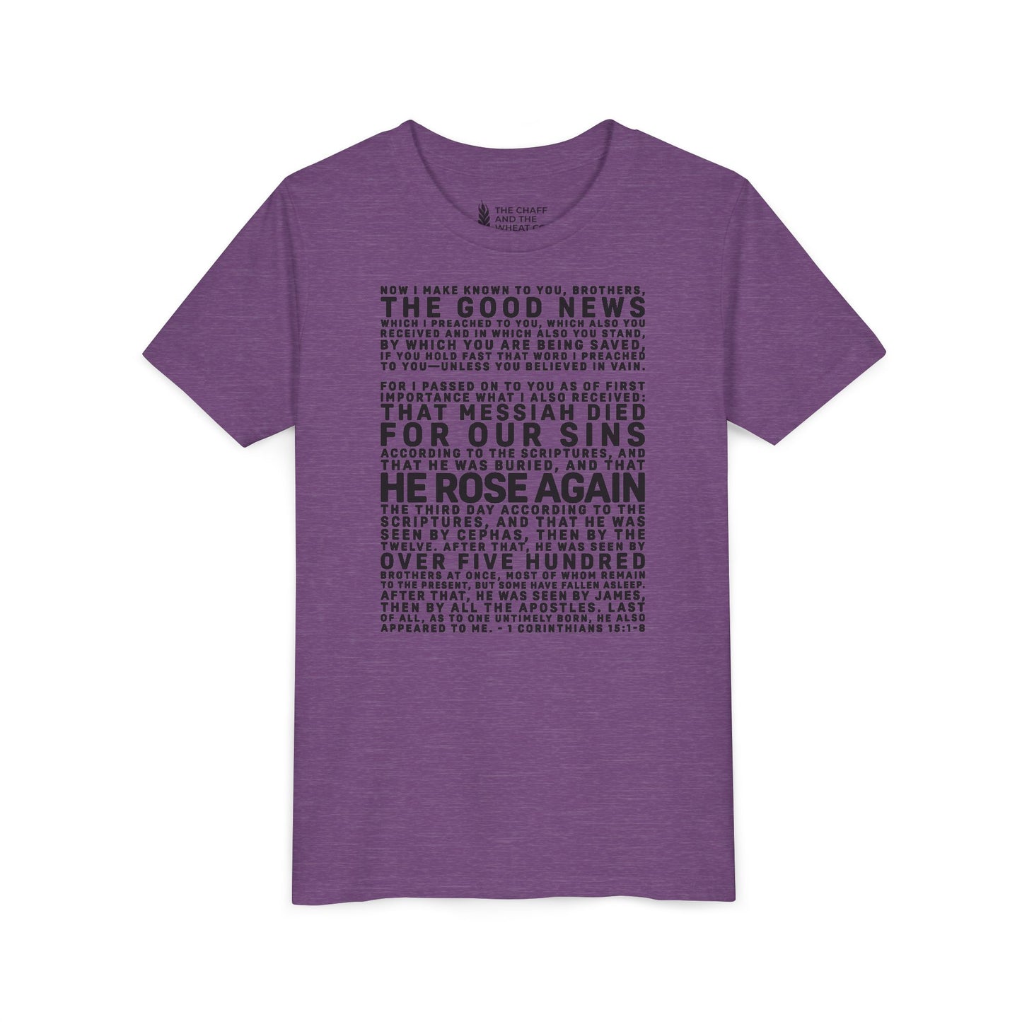 The Gospel - Youth Short Sleeve Tee - Front Text, Dark-Lettered Edition - (17 Colors)
