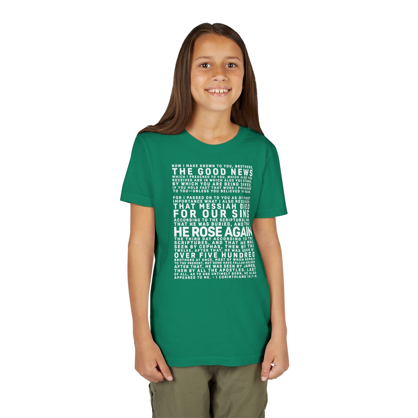 The Gospel - Youth Short Sleeve Tee - Back Text, Light-Lettered Edition - (22 Colors)