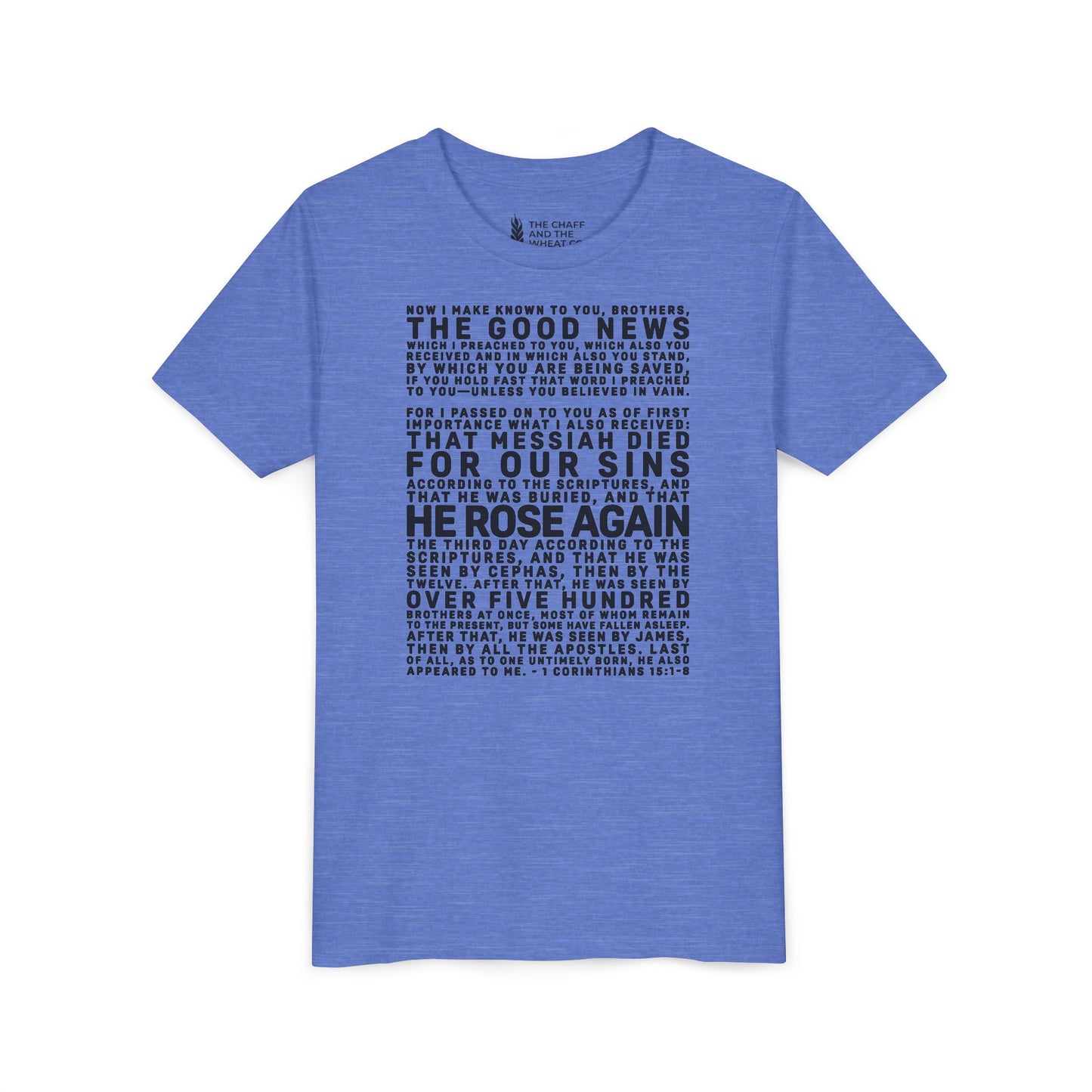 The Gospel - Youth Short Sleeve Tee - Front Text, Dark-Lettered Edition - (17 Colors)