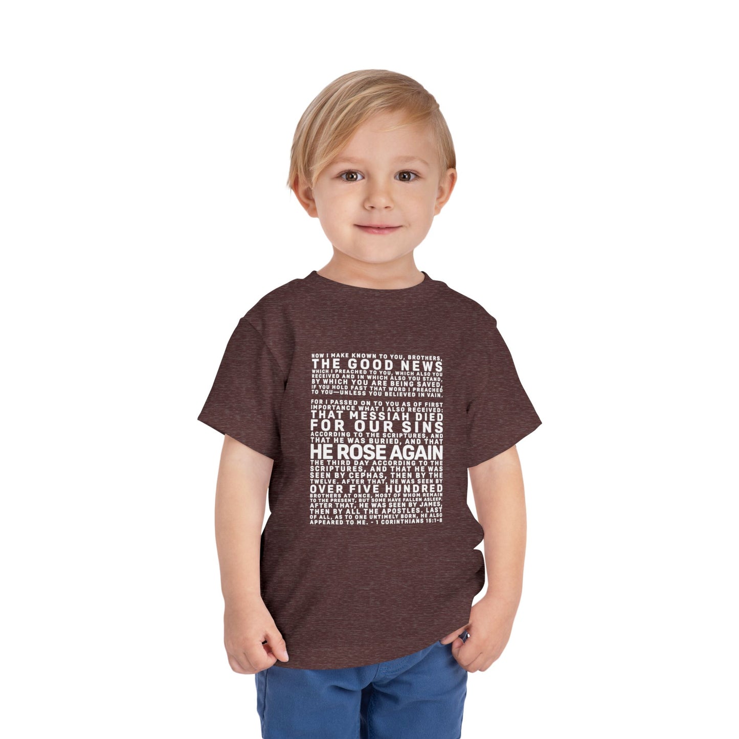 The Gospel - Toddler Short Sleeve Tee - Front Text, Light-Lettered Edition - (15 Colors)