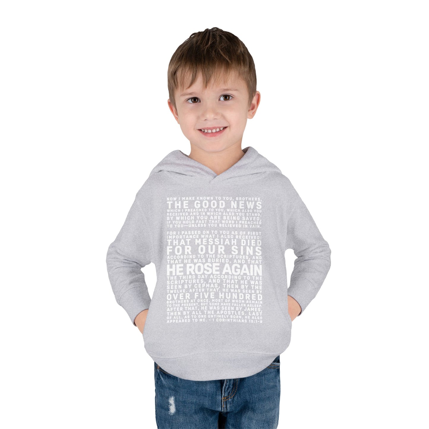 The Gospel - Toddler Pullover Hoodie - Front Text, Light Lettered Edition - (15 Colors)