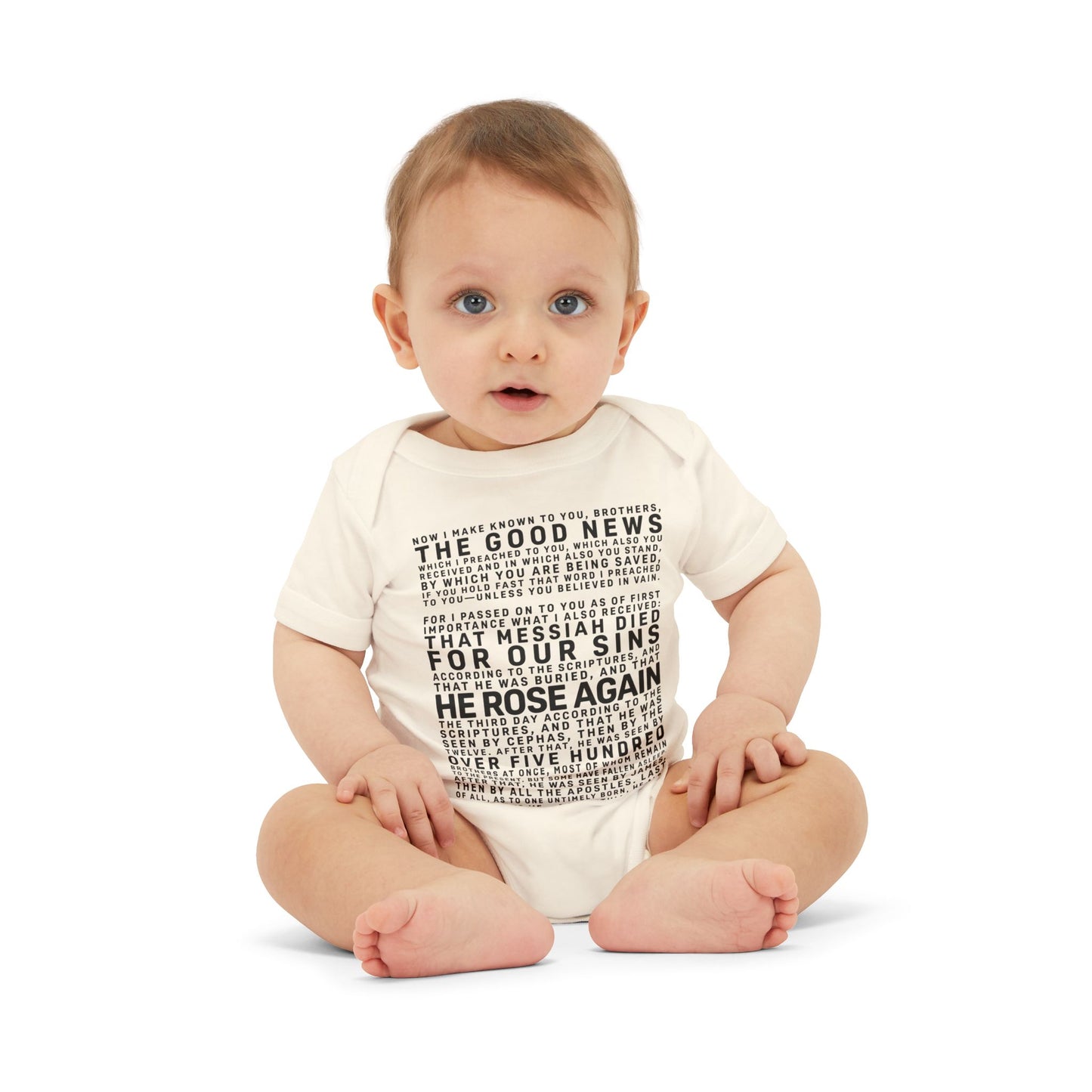 The Gospel - Infant (3M-24M) One Piece - Front Text, Dark Lettered Edition - (8 Colors)