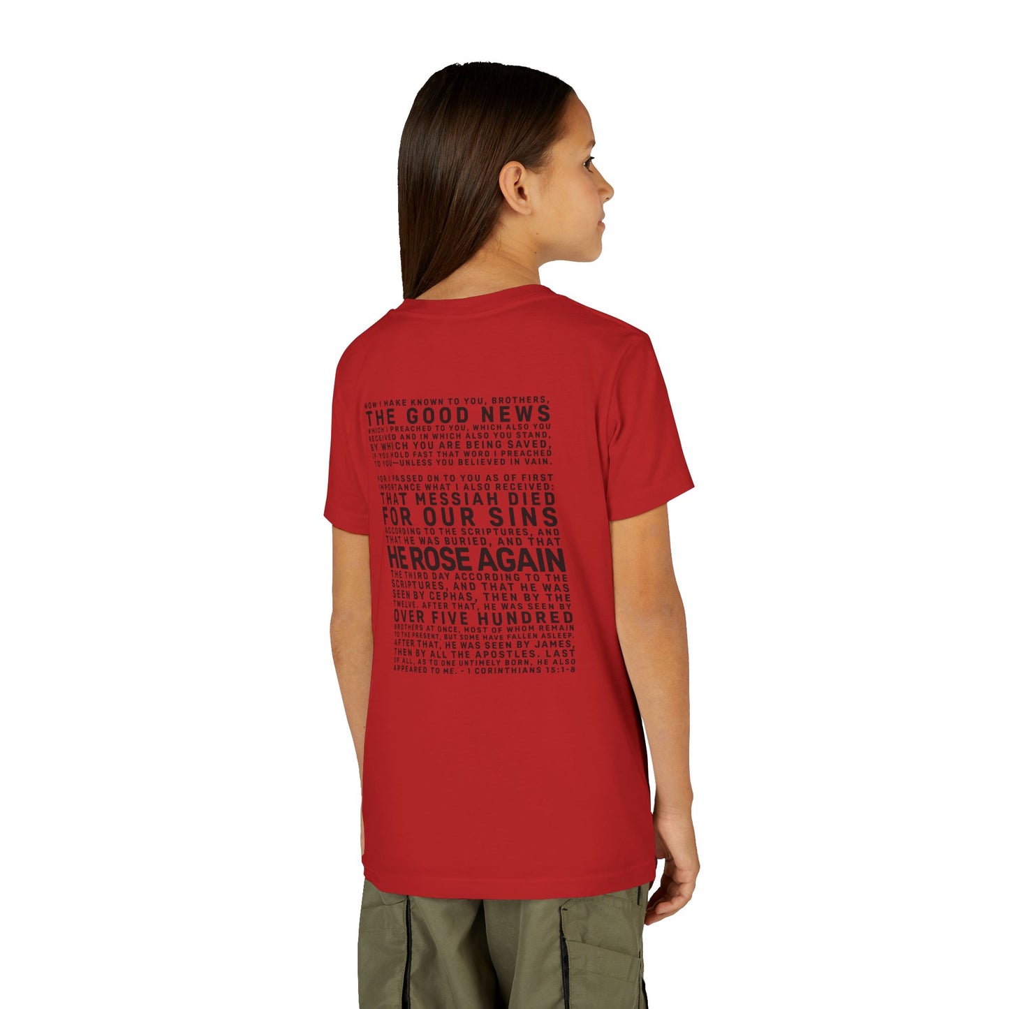 The Gospel - Youth Short Sleeve Tee - Back Text, Dark-Lettered Edition - (17 Colors)