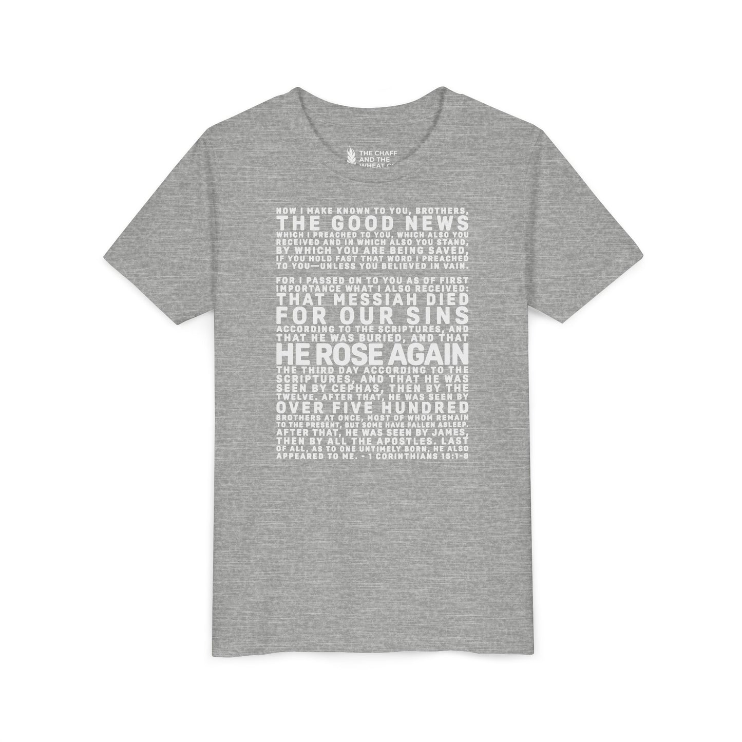 The Gospel - Youth Short Sleeve Tee - Back Text, Light-Lettered Edition - (22 Colors)