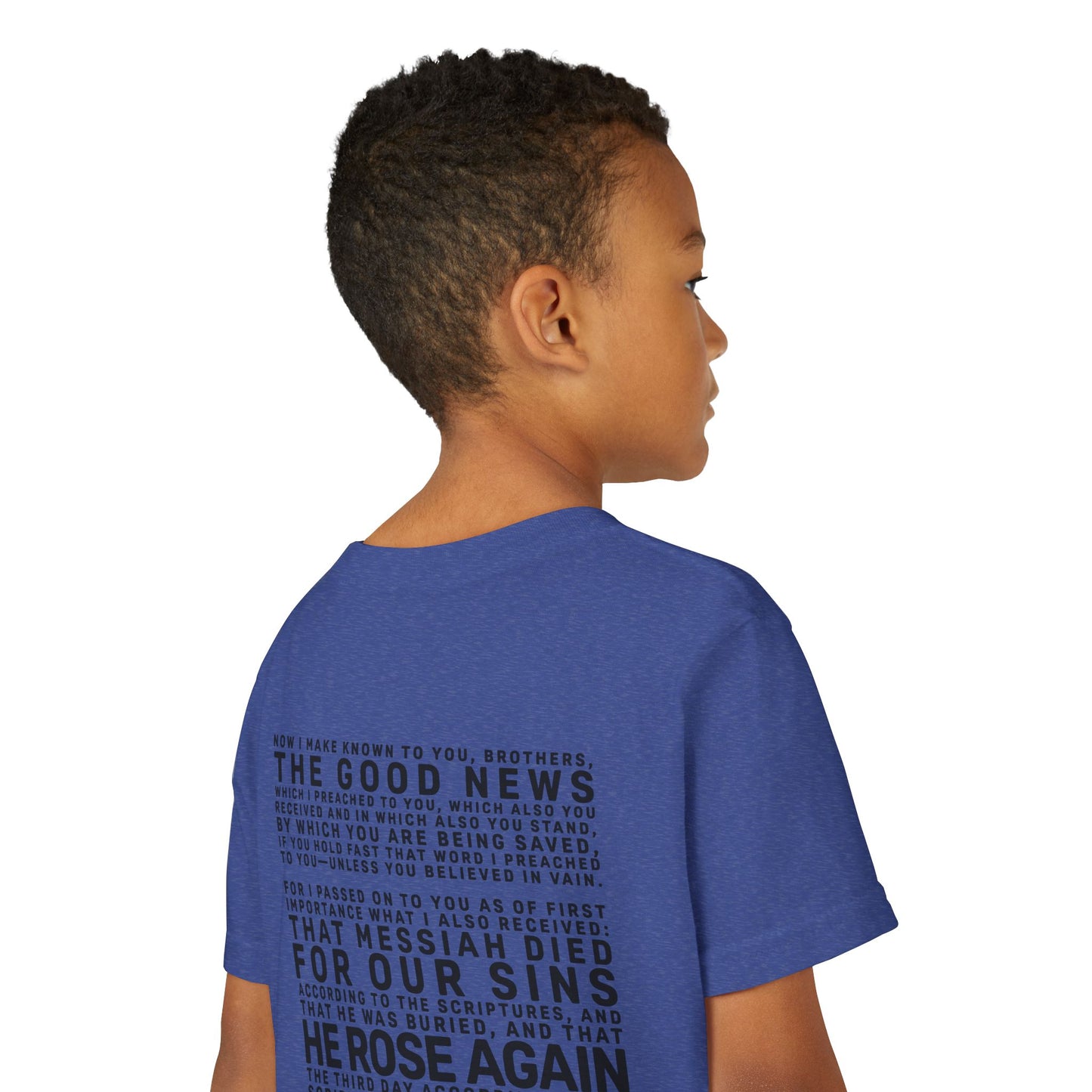 The Gospel - Youth Short Sleeve Tee - Back Text, Dark-Lettered Edition - (17 Colors)