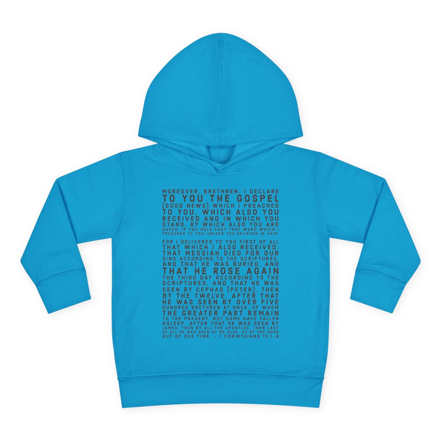 'I declare to you the gospel' - Front Text, Dark Lettered Edition - (7 Color Options) - Toddler Pullover Fleece Hoodie