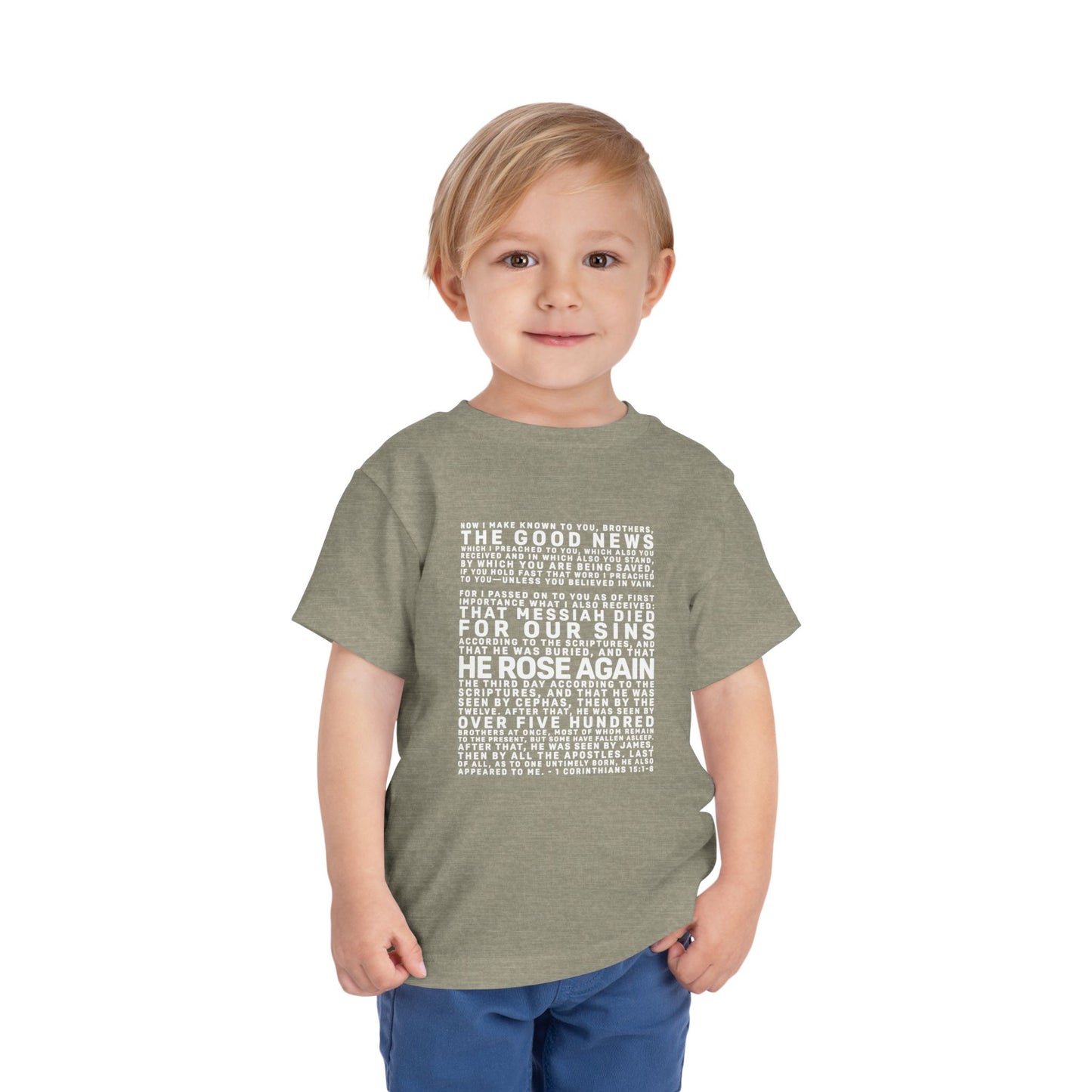 The Gospel - Toddler Short Sleeve Tee - Front Text, Light-Lettered Edition - (15 Colors)