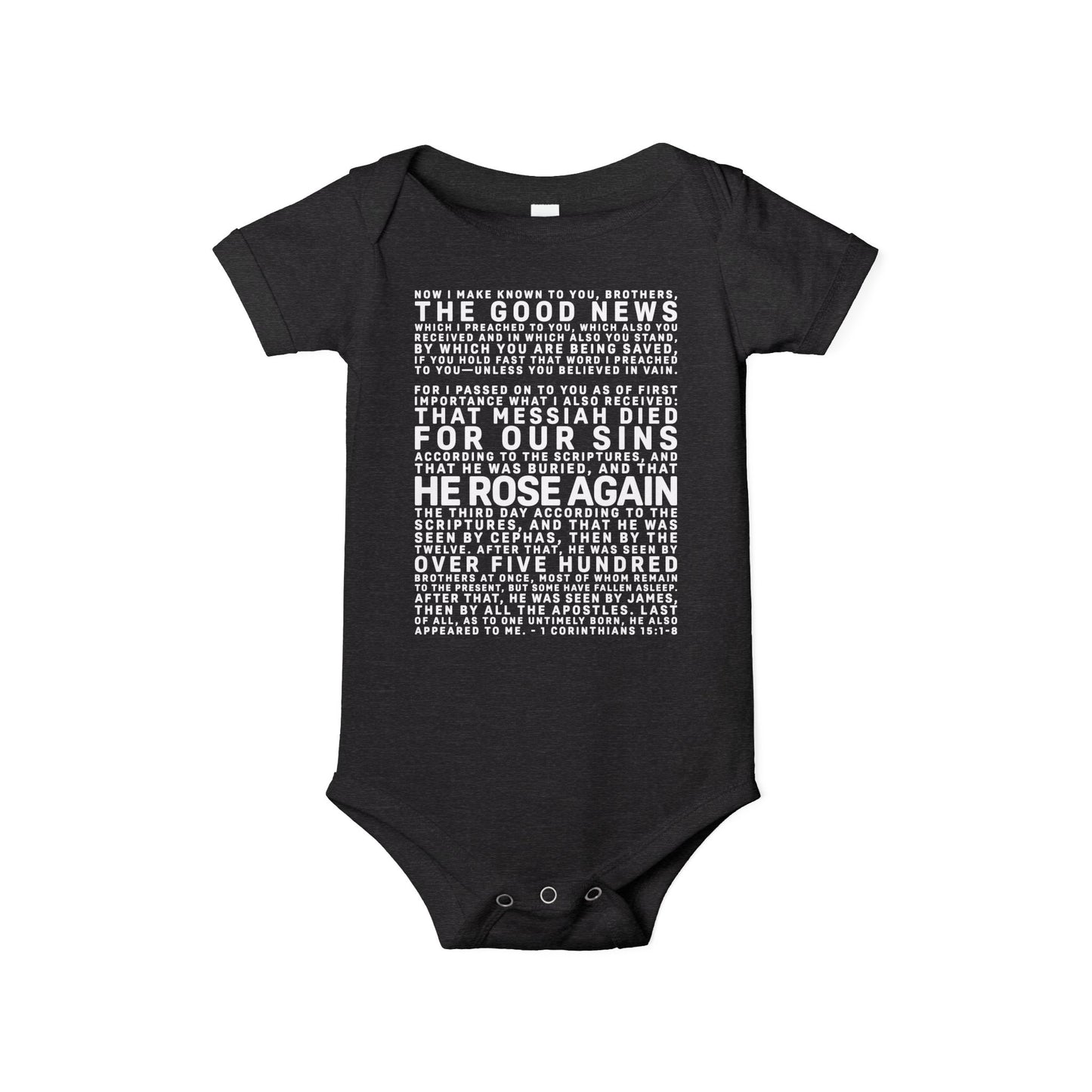 The Gospel - Infant (3M-24M) One Piece - Front Text, Light Lettered Edition - (10 Colors)