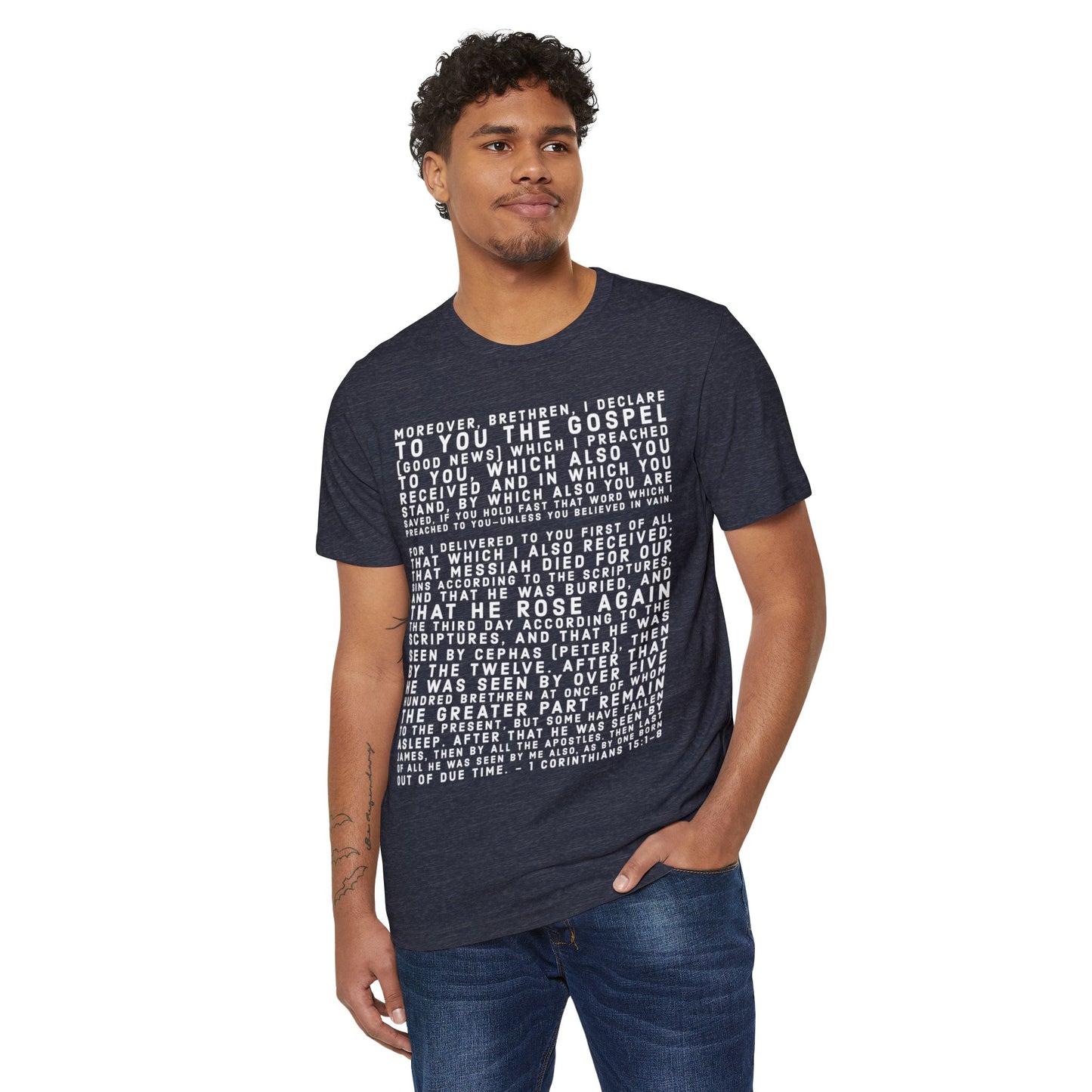 'I declare to you the gospel' - Front Text, Light-Lettered Edition - (5 Color Options) - Adult Unisex Recycled Organic T-Shirt