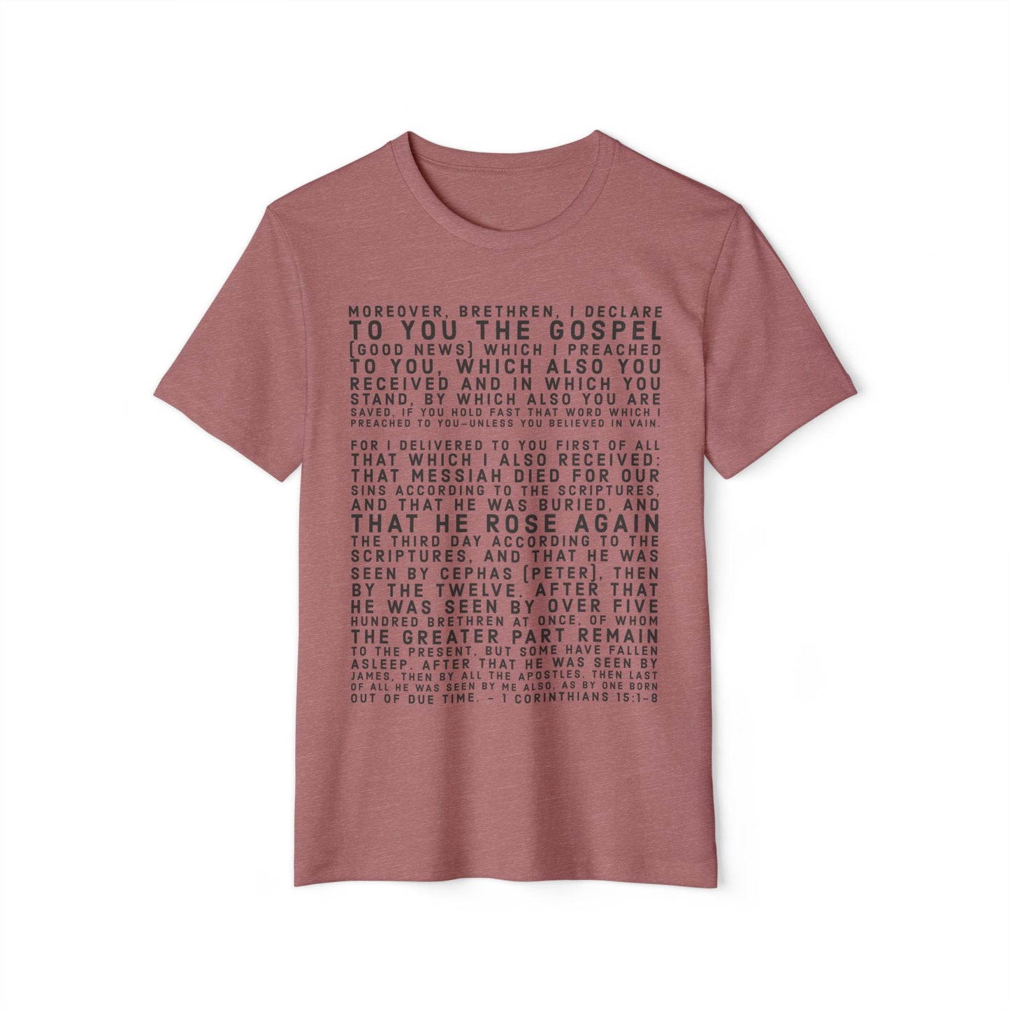 'I declare to you the gospel' - Front Text, Dark-Lettered Edition - (4 Color Options) - Adult Unisex Recycled Organic T-Shirt