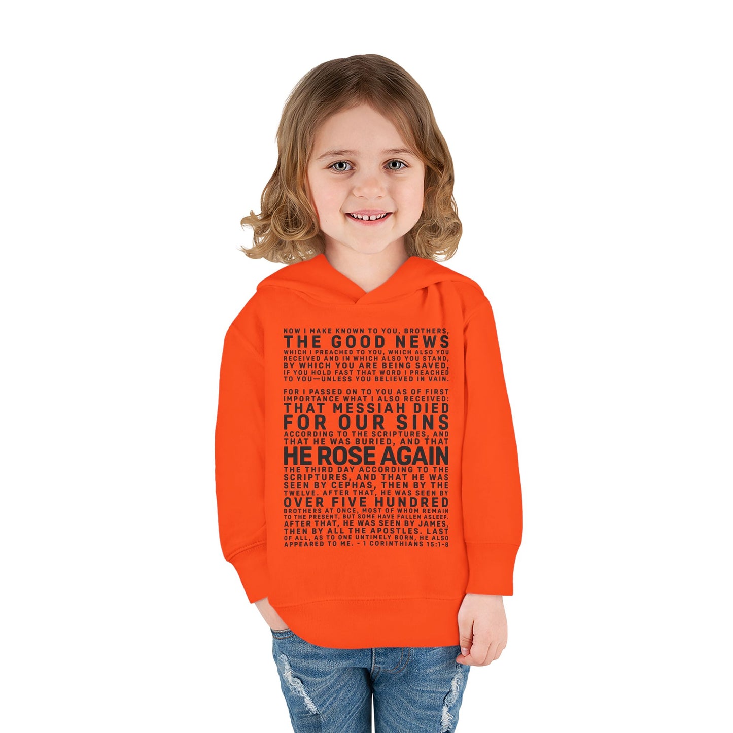 The Gospel - Toddler Pullover Hoodie - Front Text, Dark Lettered Edition - (13 Colors)