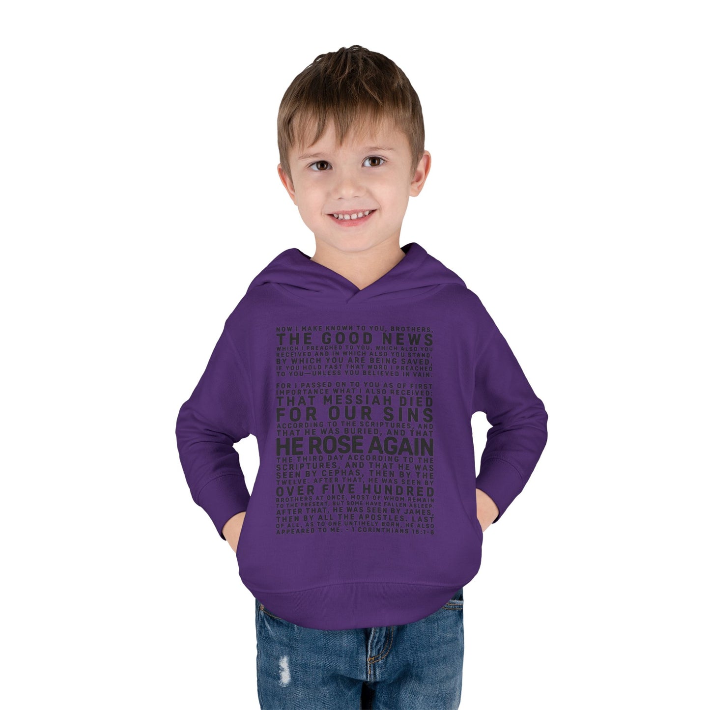 The Gospel - Toddler Pullover Hoodie - Front Text, Dark Lettered Edition - (13 Colors)