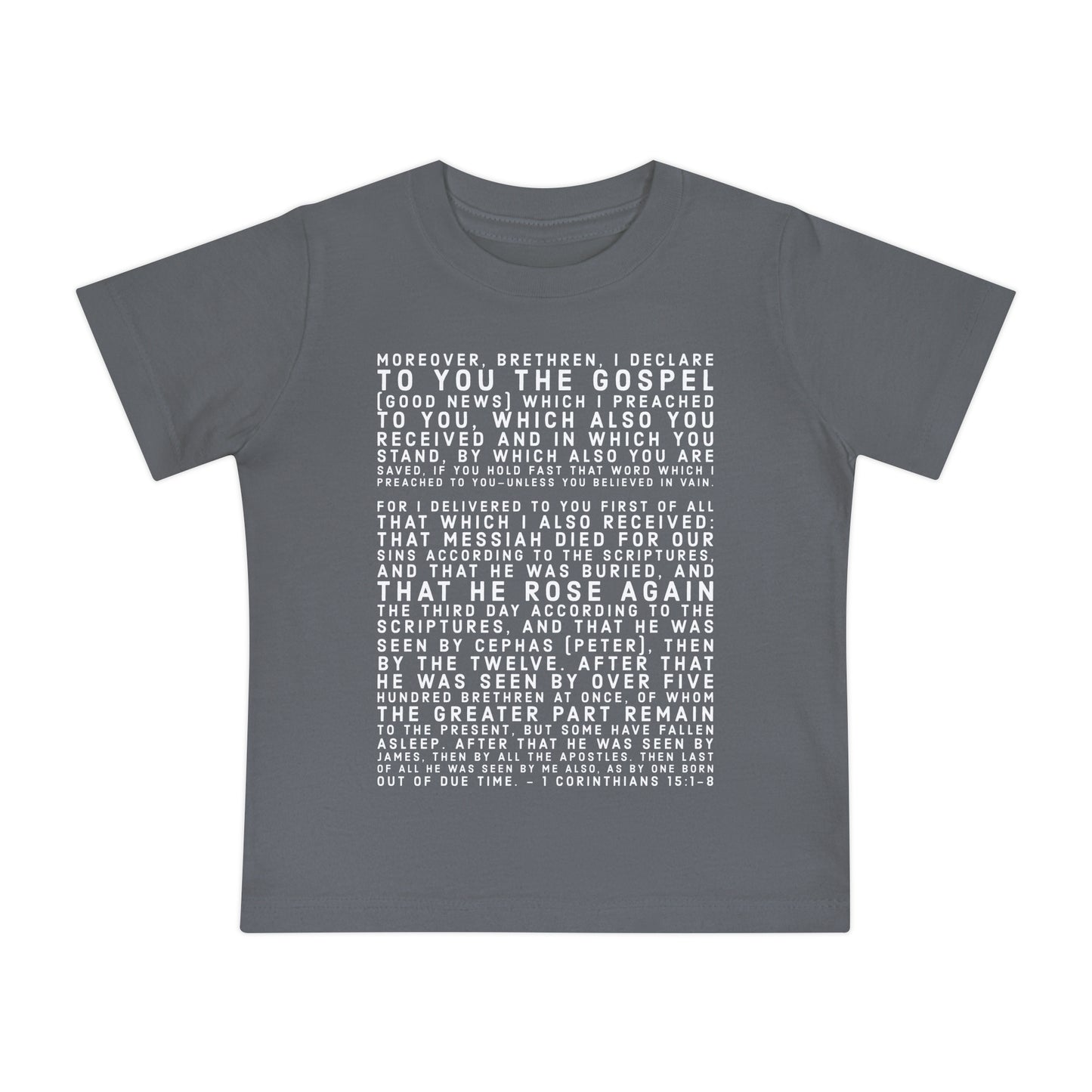 'I declare to you the gospel' - Light-Lettered Edition - (4 Color Options) - Baby Short Sleeve T-Shirt