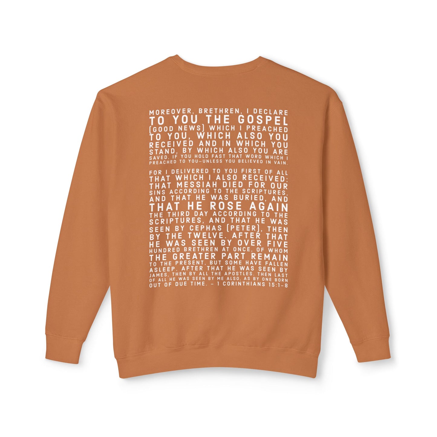 'I declare to you the gospel' - Back Text, Light Lettered Edition - (10 Color Options) - Adult Unisex Lightweight Crewneck Sweatshirt