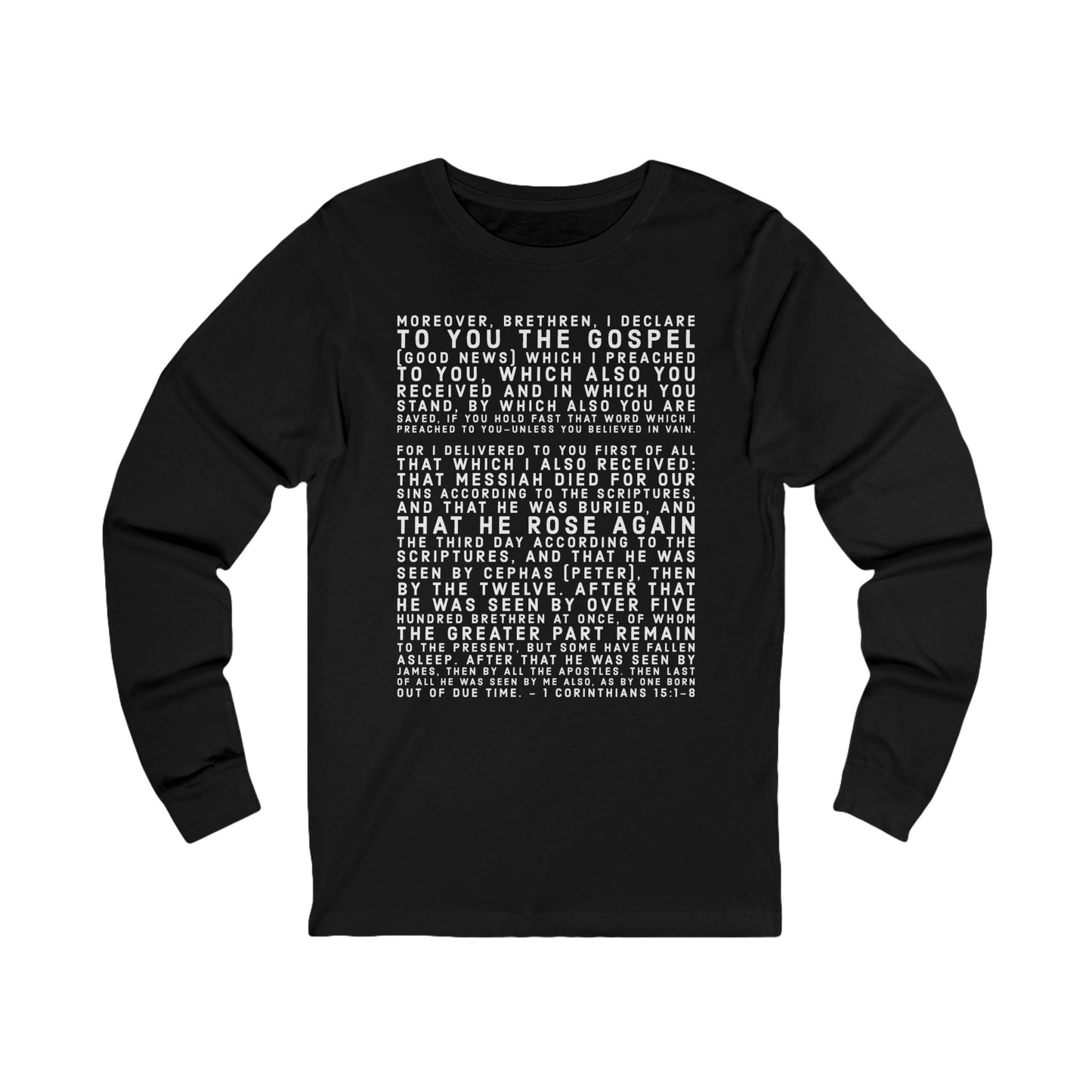 'I declare to you the gospel' - Front Text, Light Lettered Edition - (11 Color Options) - Adult Unisex Jersey Long Sleeve Tee