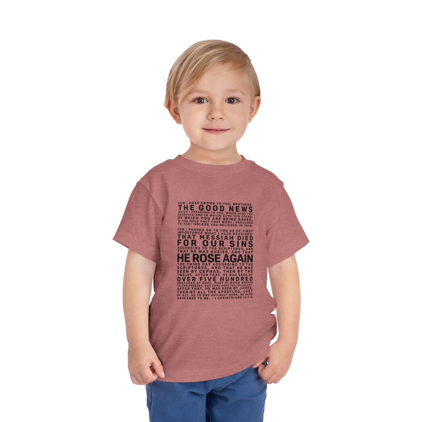 The Gospel - Toddler Short Sleeve Tee - Front Text, Dark-Lettered Edition - (16 Colors)